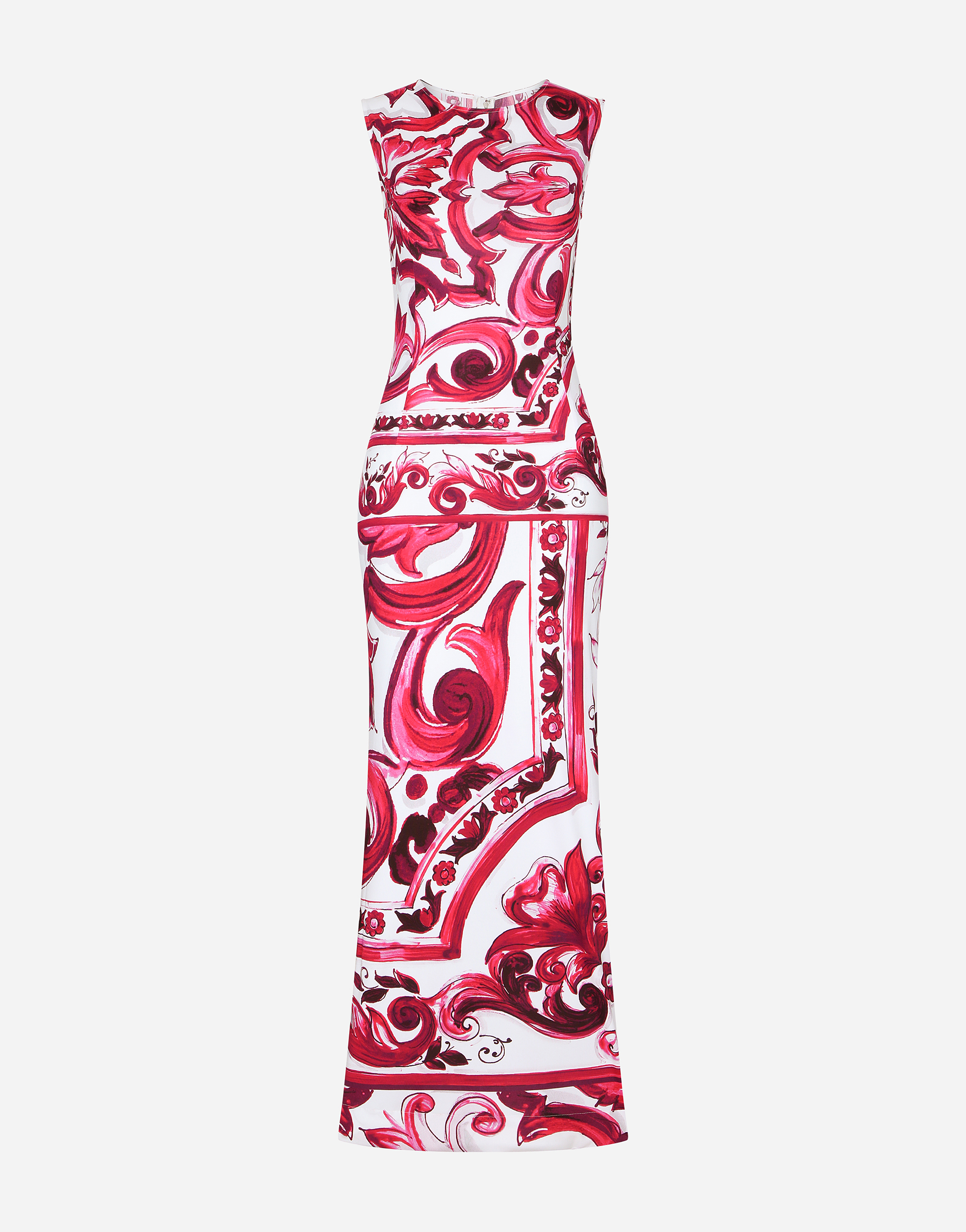 DOLCE & GABBANA LONG MAJOLICA-PRINT ORGANZINE DRESS