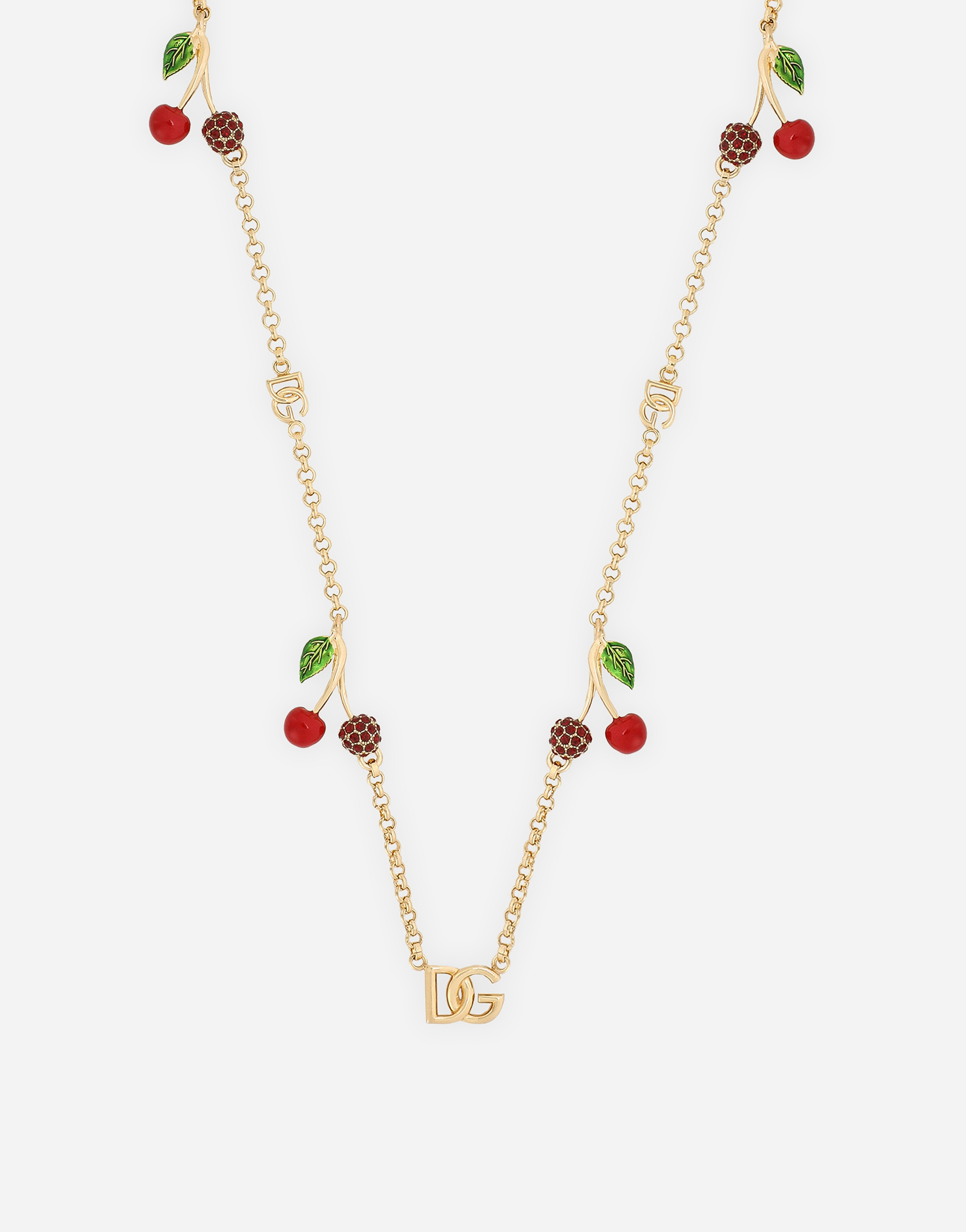 Shop Dolce & Gabbana Necklace With Dg Logo And Cherry Charms In Gold