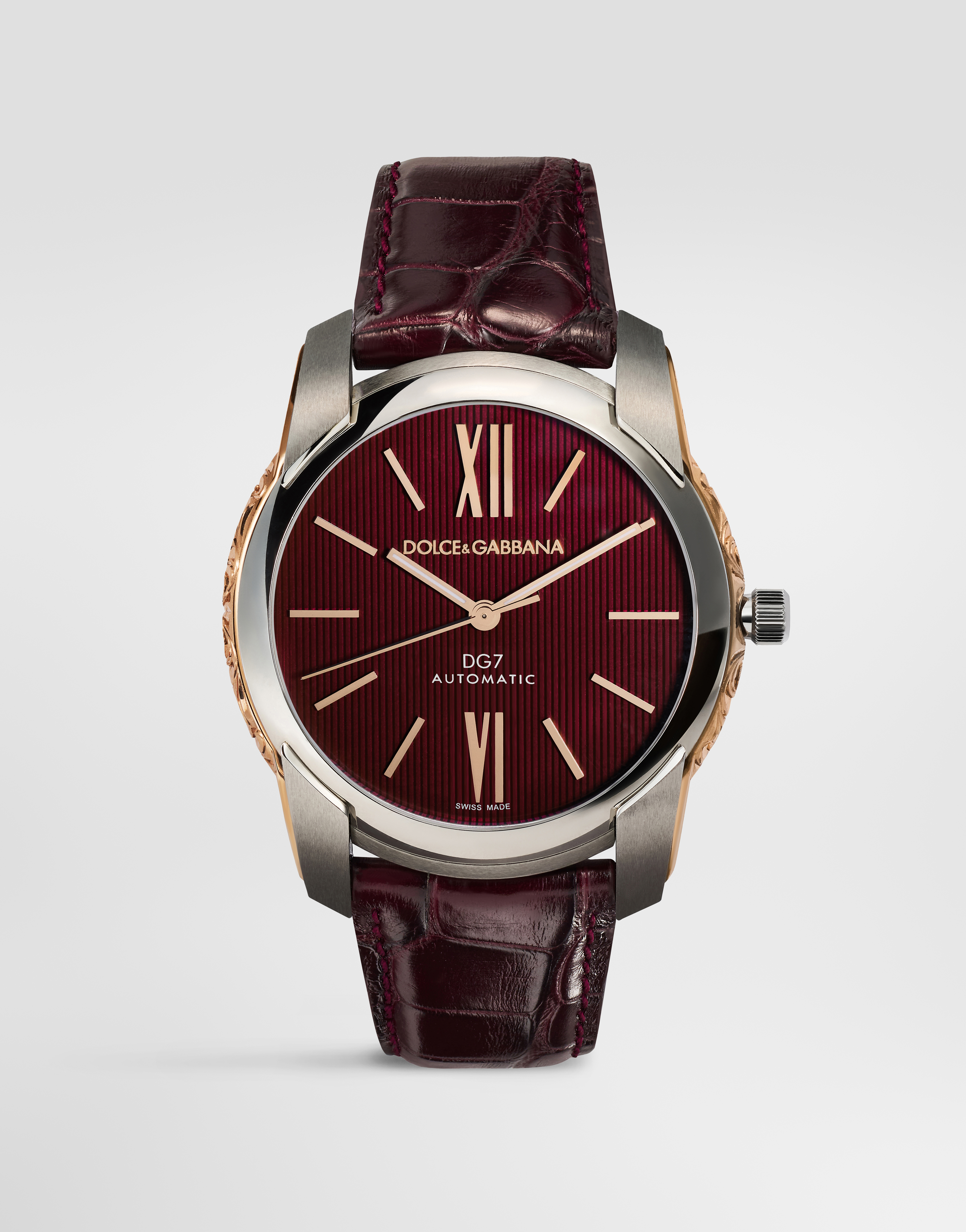 ボルドーのメンズ DG7 watch in steel with engraved side decoration