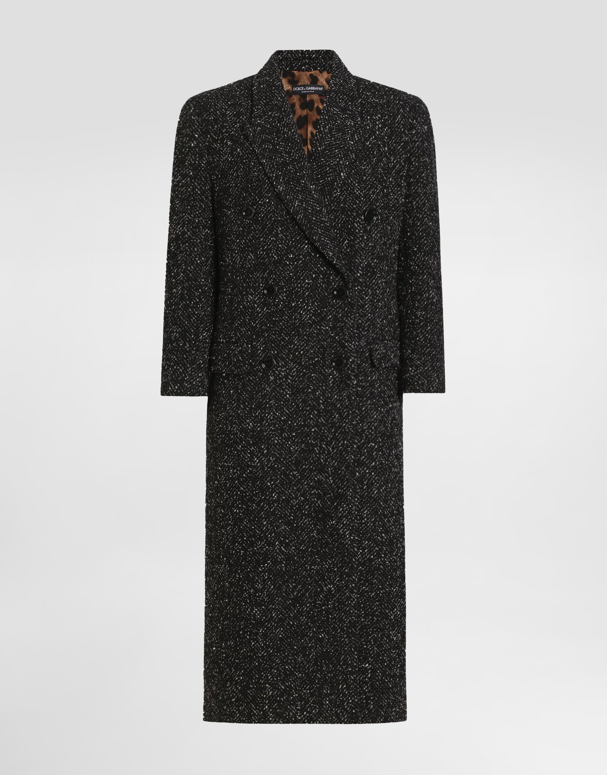 Dolce & Gabbana Oversized Double-breasted Coat In Wool Blend Chevron - Woman Coats And Jackets Multicolor