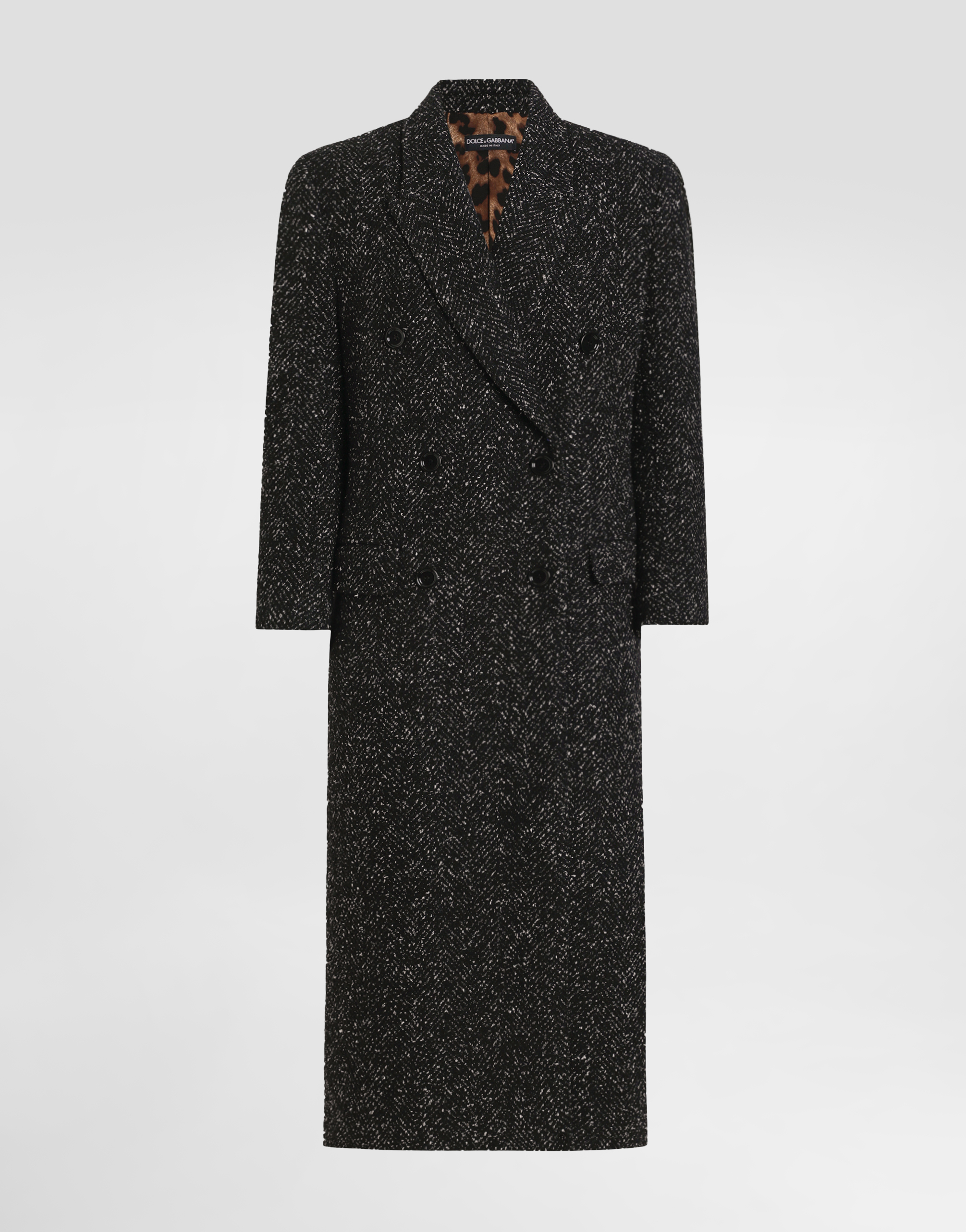 Dolce & Gabbana Oversized Double-breasted Coat In Wool Blend Chevron - Woman Coats And Jackets Multicolor