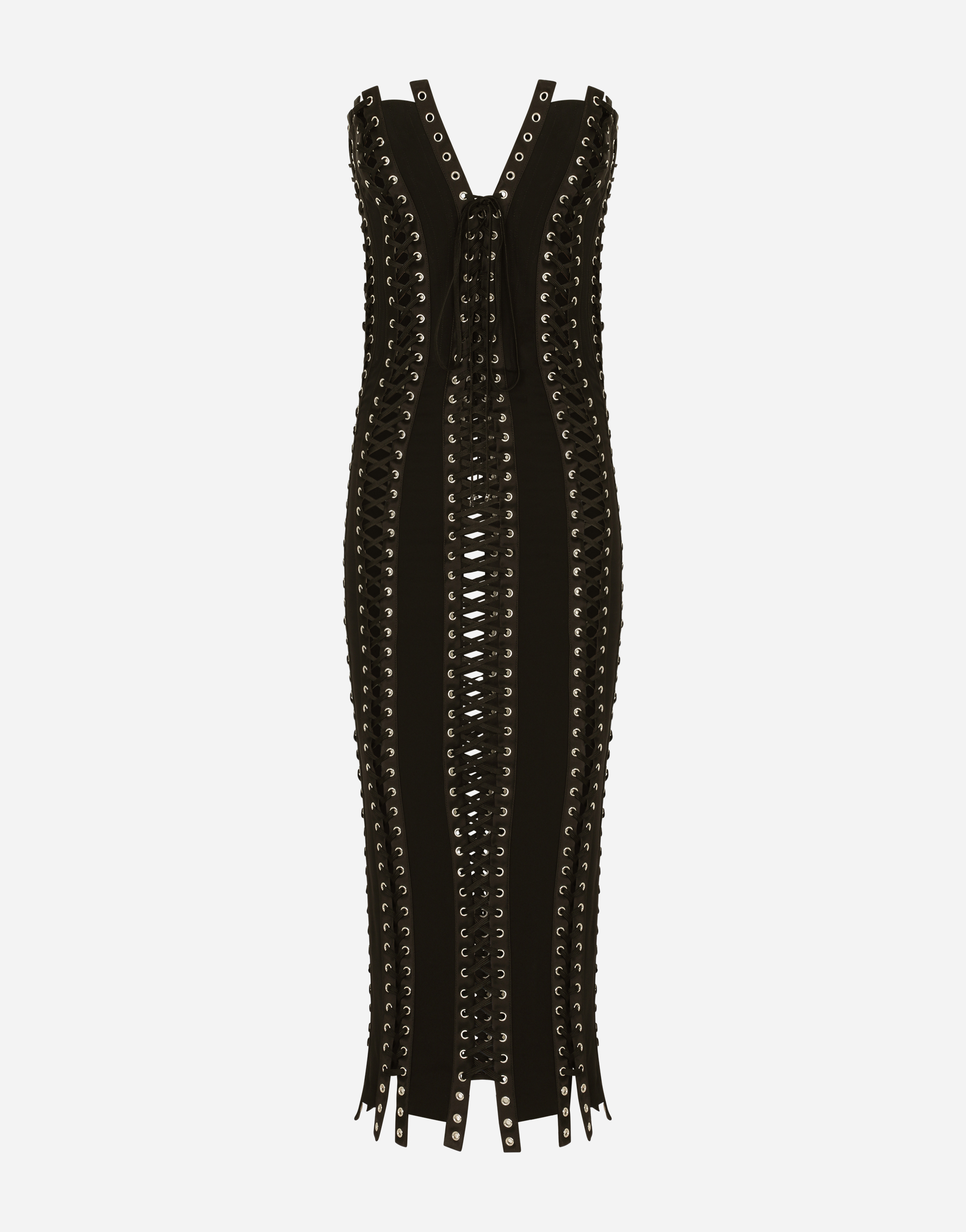 Dolce & Gabbana Charmeuse Calf-length Dress With Laces And Eyelets In Black