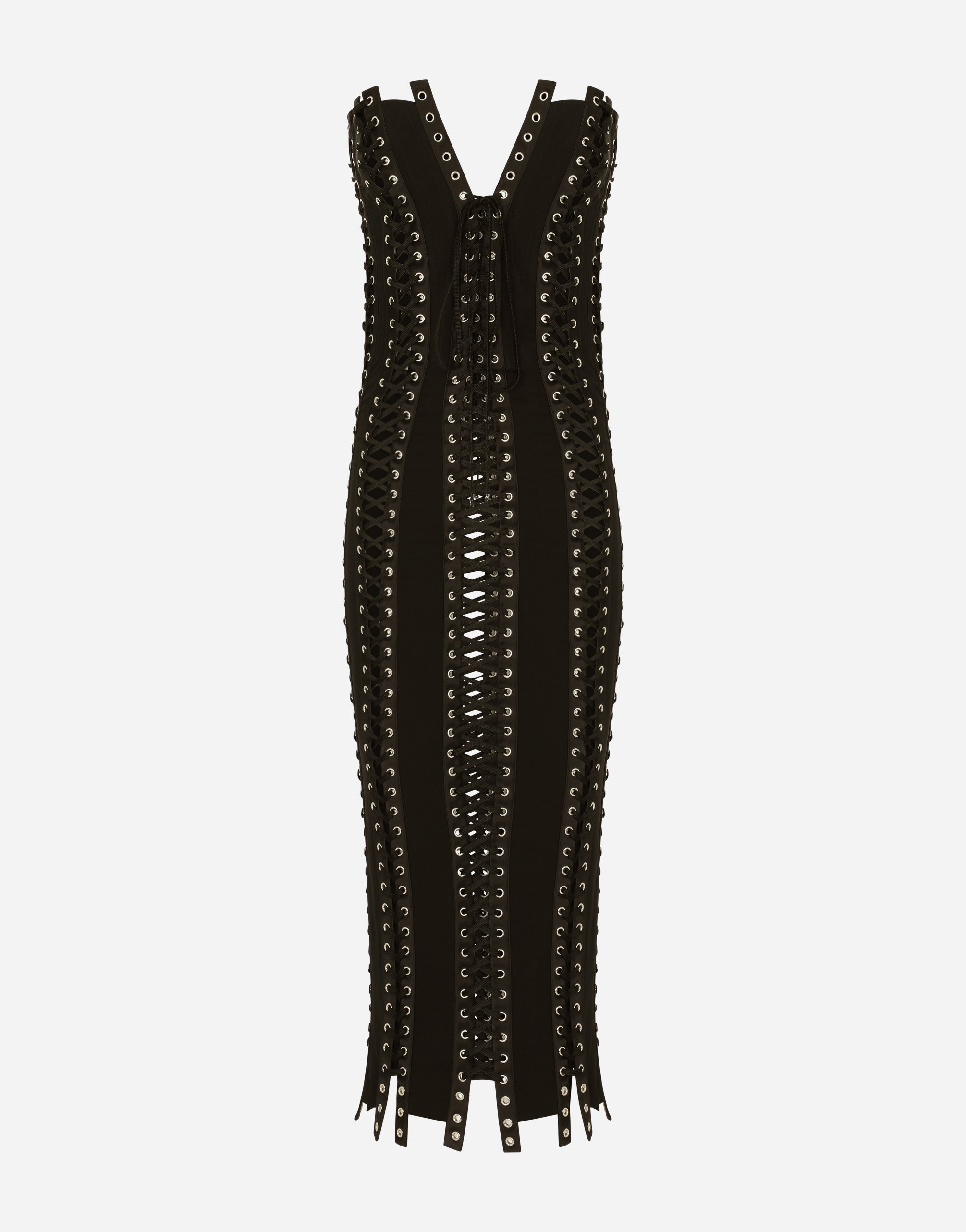 Dolce & Gabbana Charmeuse Calf-length Dress With Laces And Eyelets In Black