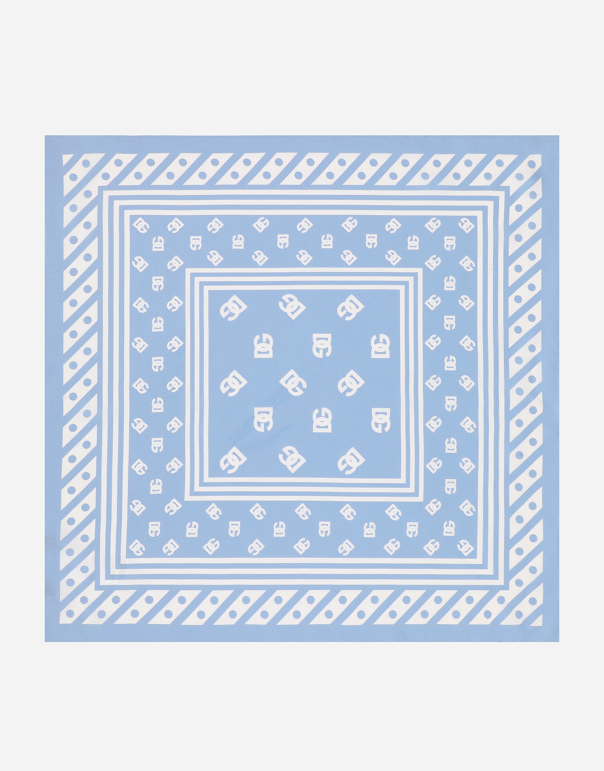 Dolce & Gabbana Silk Twill Foulard With All-over Dg Logo Print (50x50) - Woman Scarves And Silks Light Blue Onesize