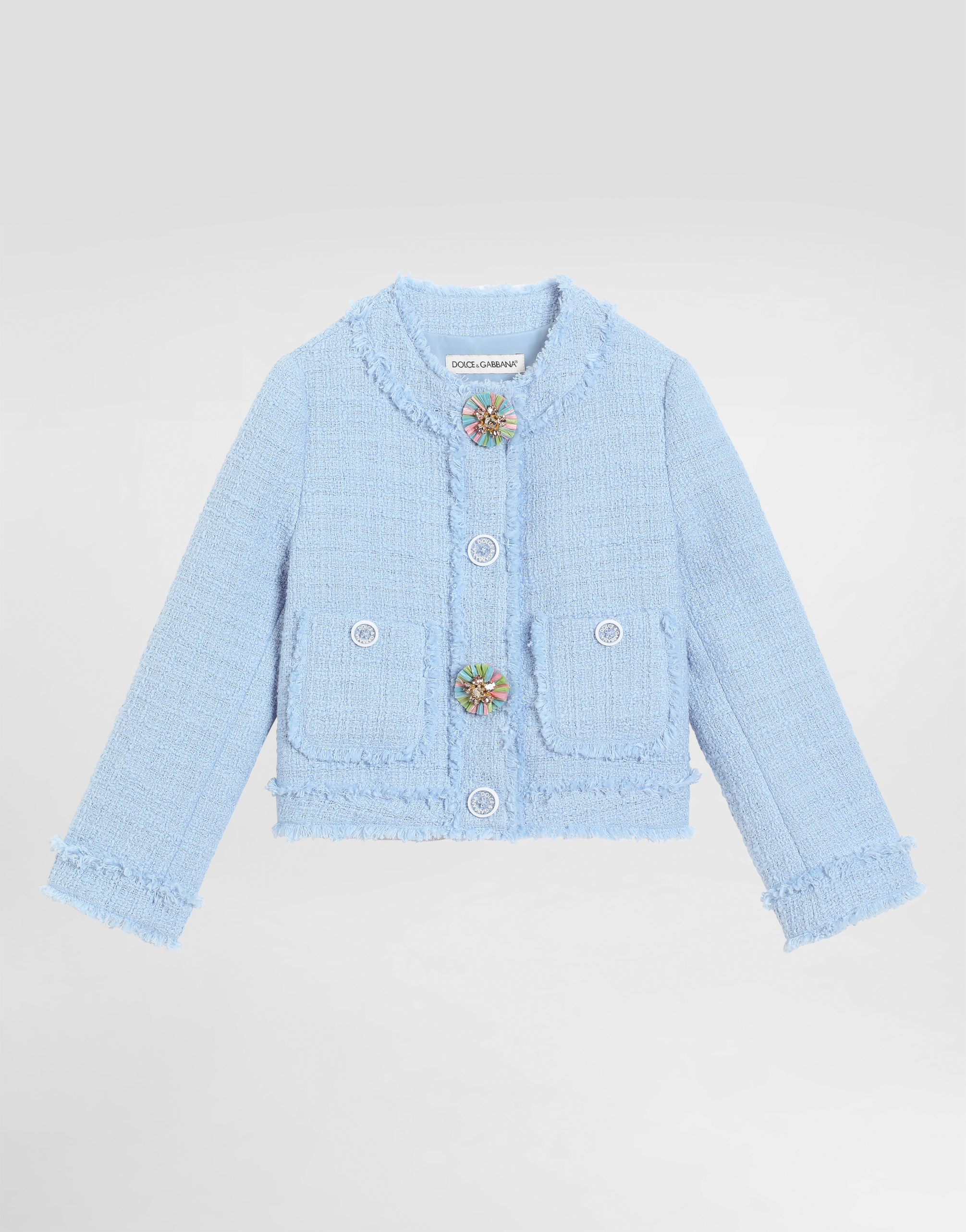 Dolce & Gabbana Single-breasted Raschel Tweed Jacket With Bejeweled Buttons - Woman Coats And Jackets Purple 12+ Years