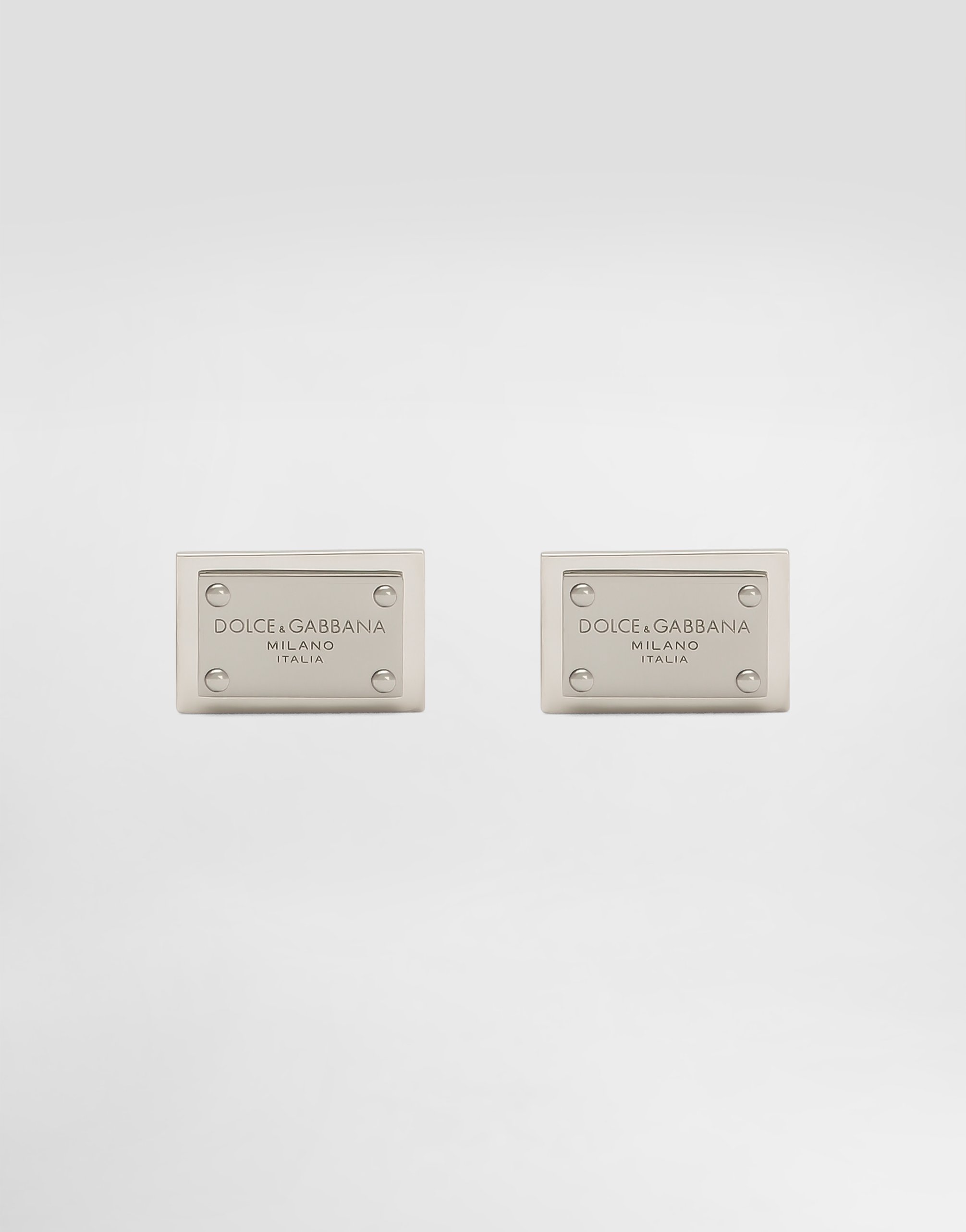 Dolce & Gabbana Cufflinks With Logo Tag - Man Silver Metal Onesize