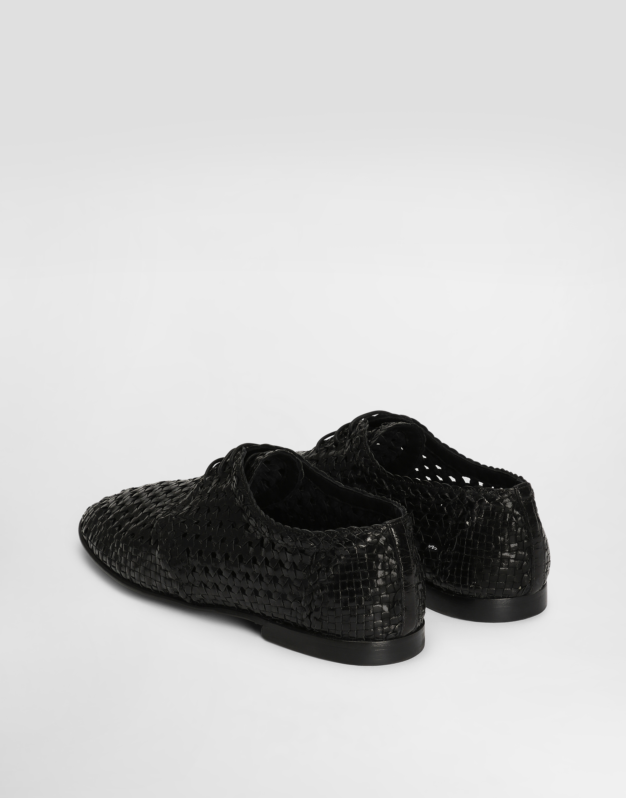 Dolce & Gabbana Black Woven Leather Derby Shoes