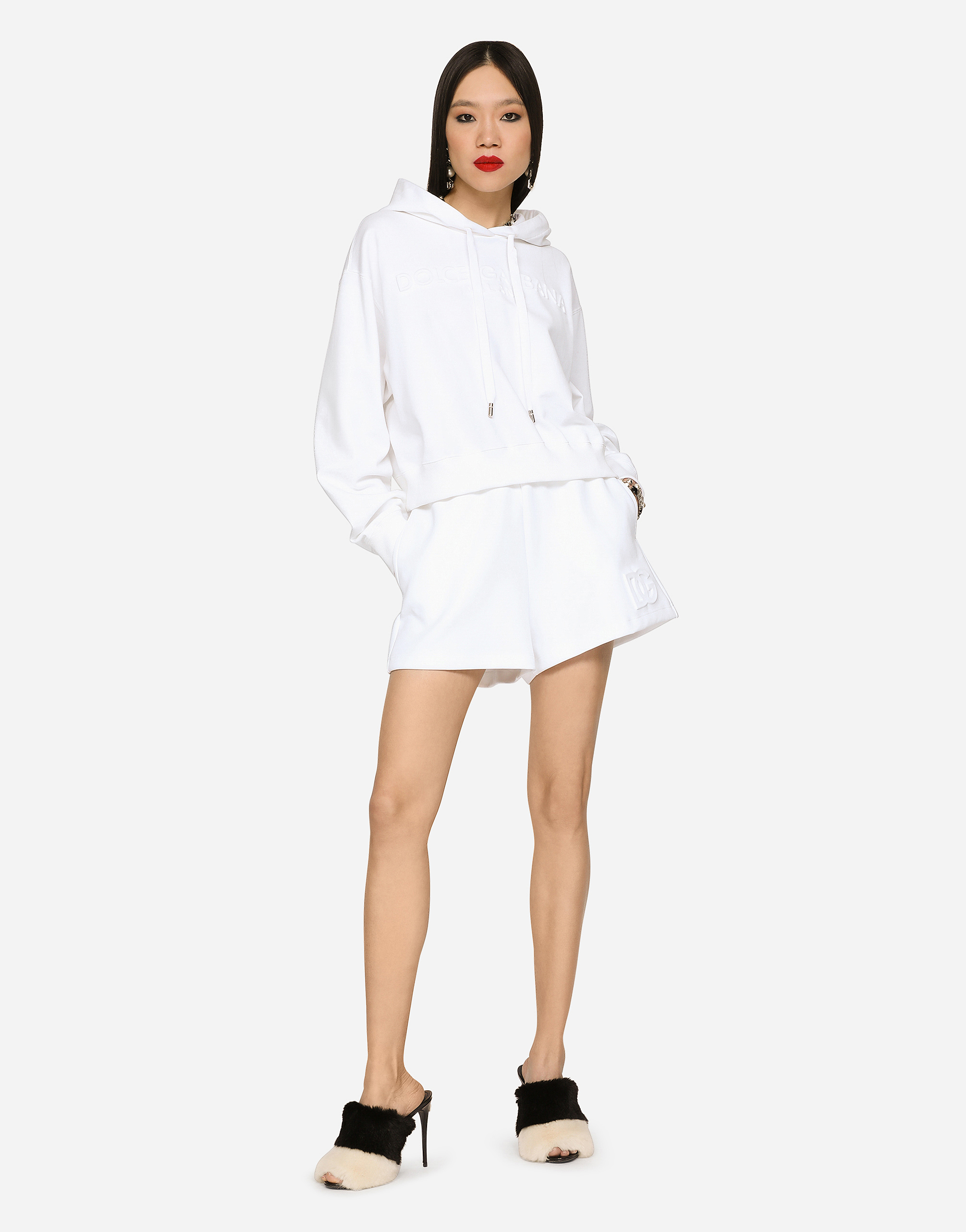 Dolce & Gabbana Jersey Shorts With Embossed Dg Logo In White