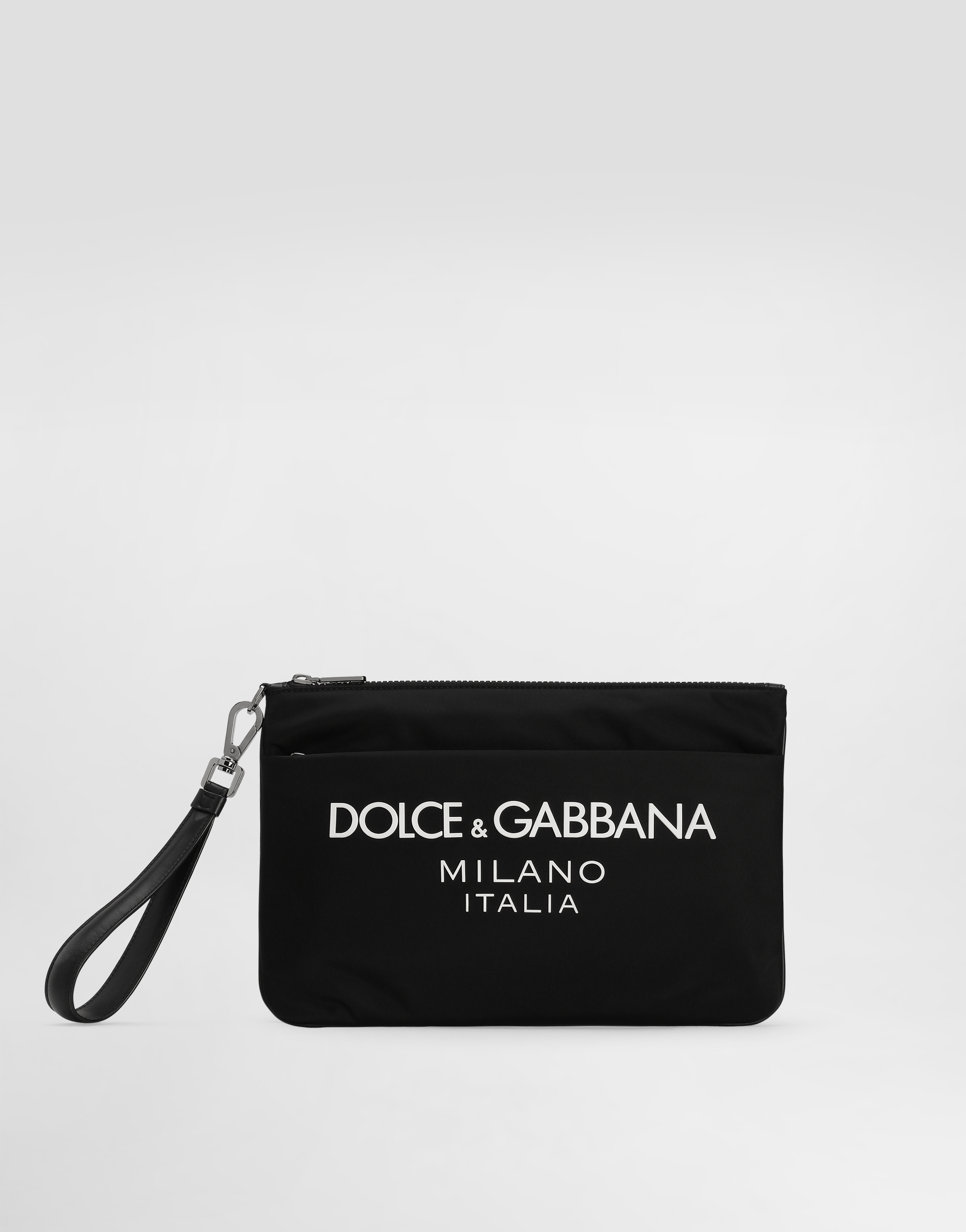 Pouch in nylon con logo gommato in Nero da Uomo | Dolce&Gabbana®