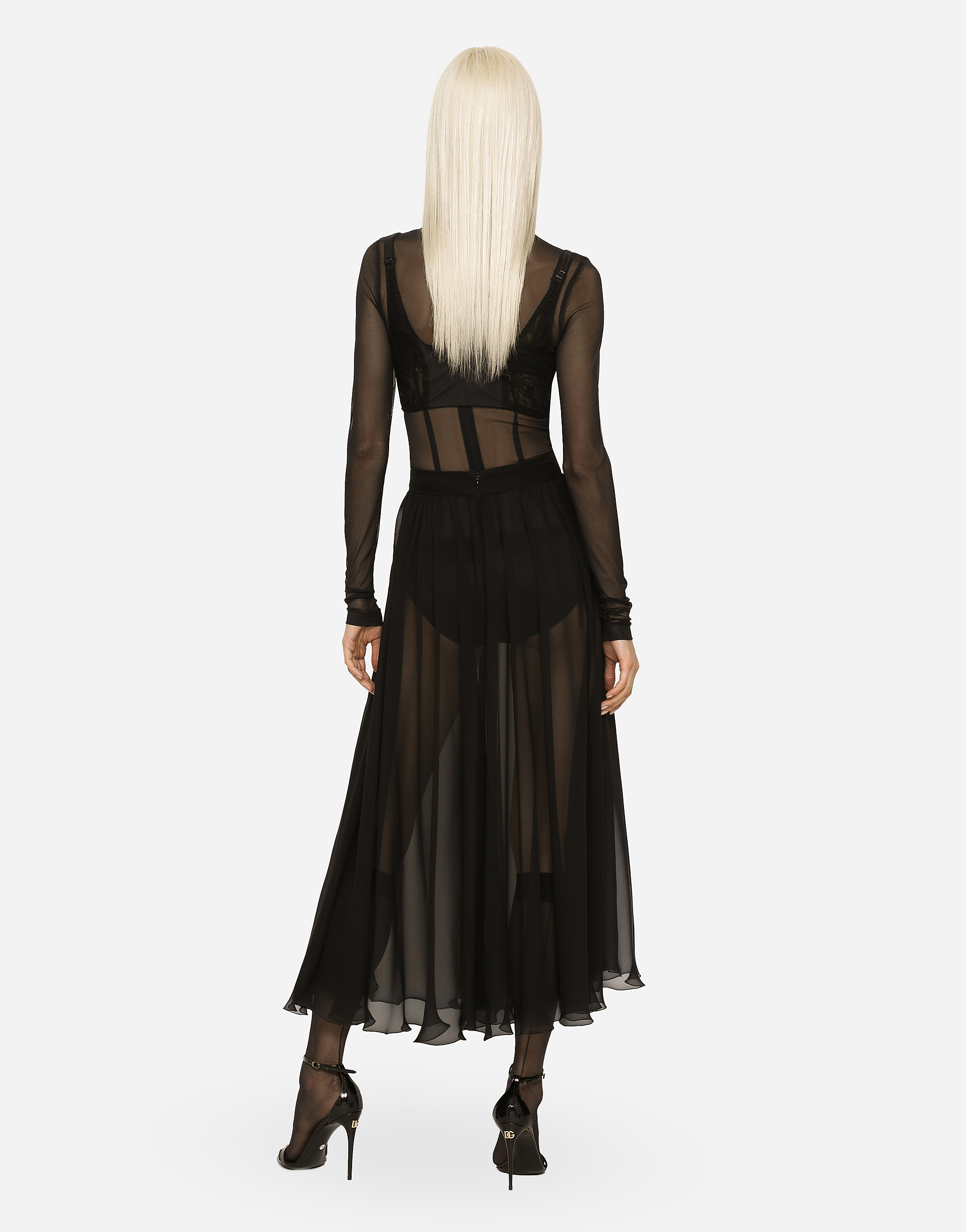 Shop Dolce & Gabbana High-waisted Chiffon Circle Skirt In Black