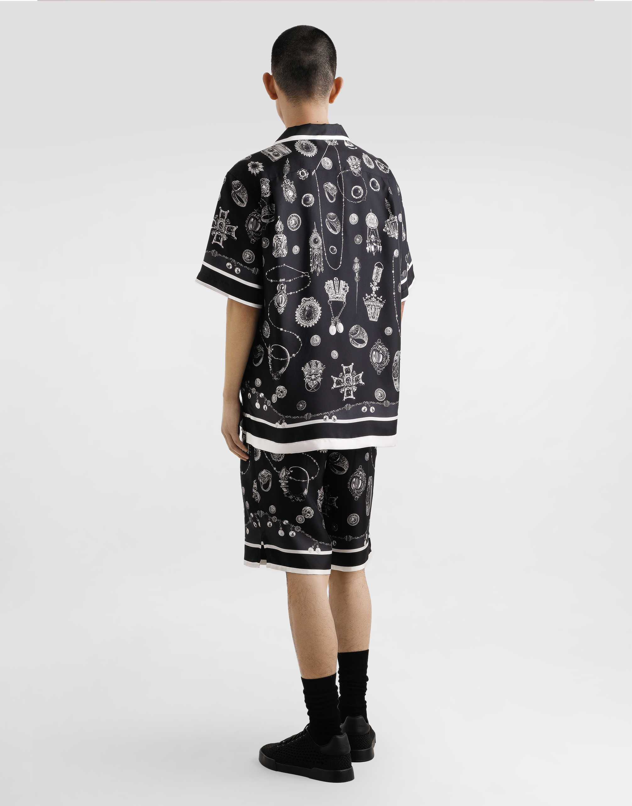 Dolce & Gabbana Medal-print Silk Twill Bermuda Shorts In Black