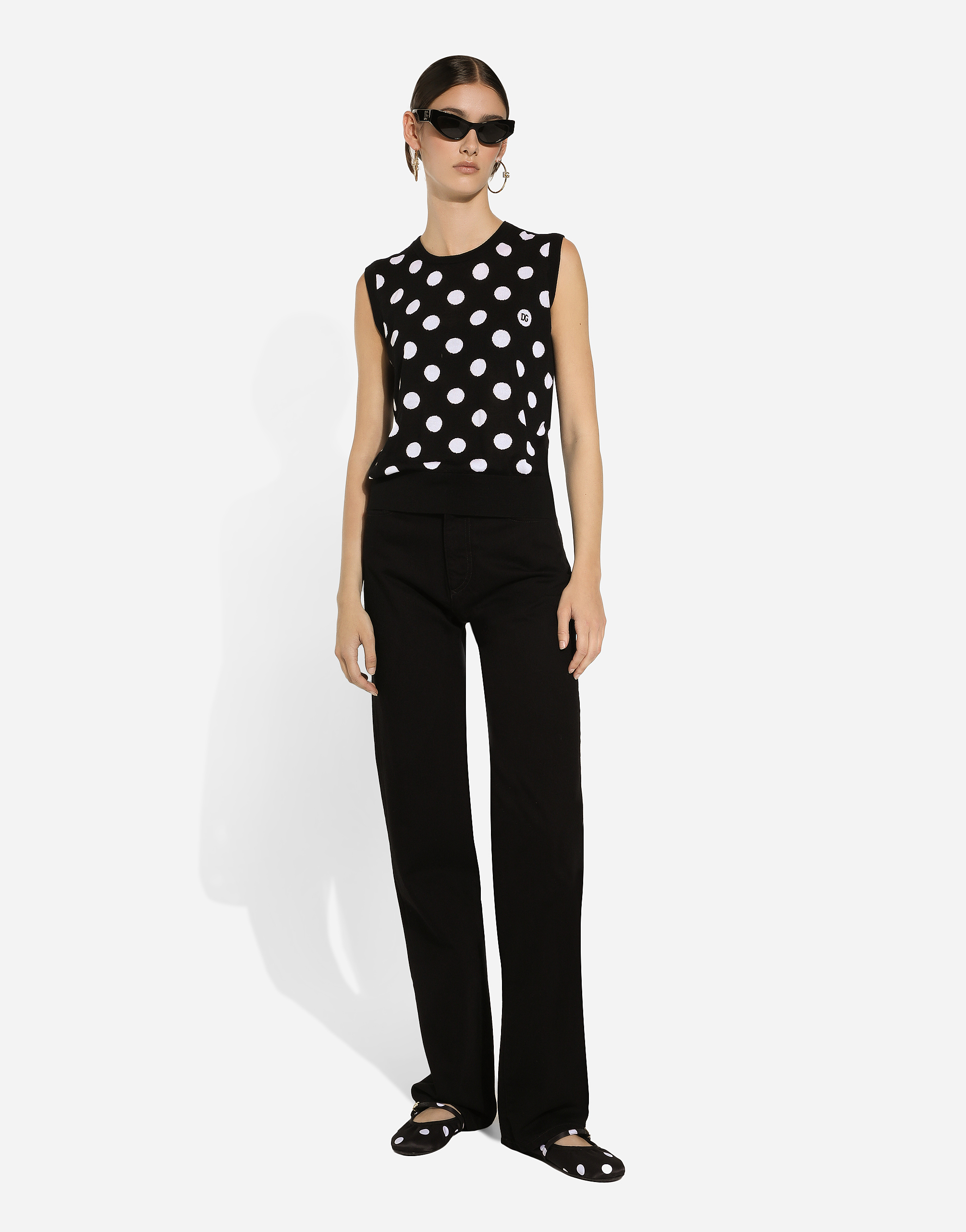  Dolce & Gabbana Dolce & Gabbana Silk And Wool Tank Top With Polka-dot Inlay - Woman Sweaters And Cardigans Multi-colored 36 