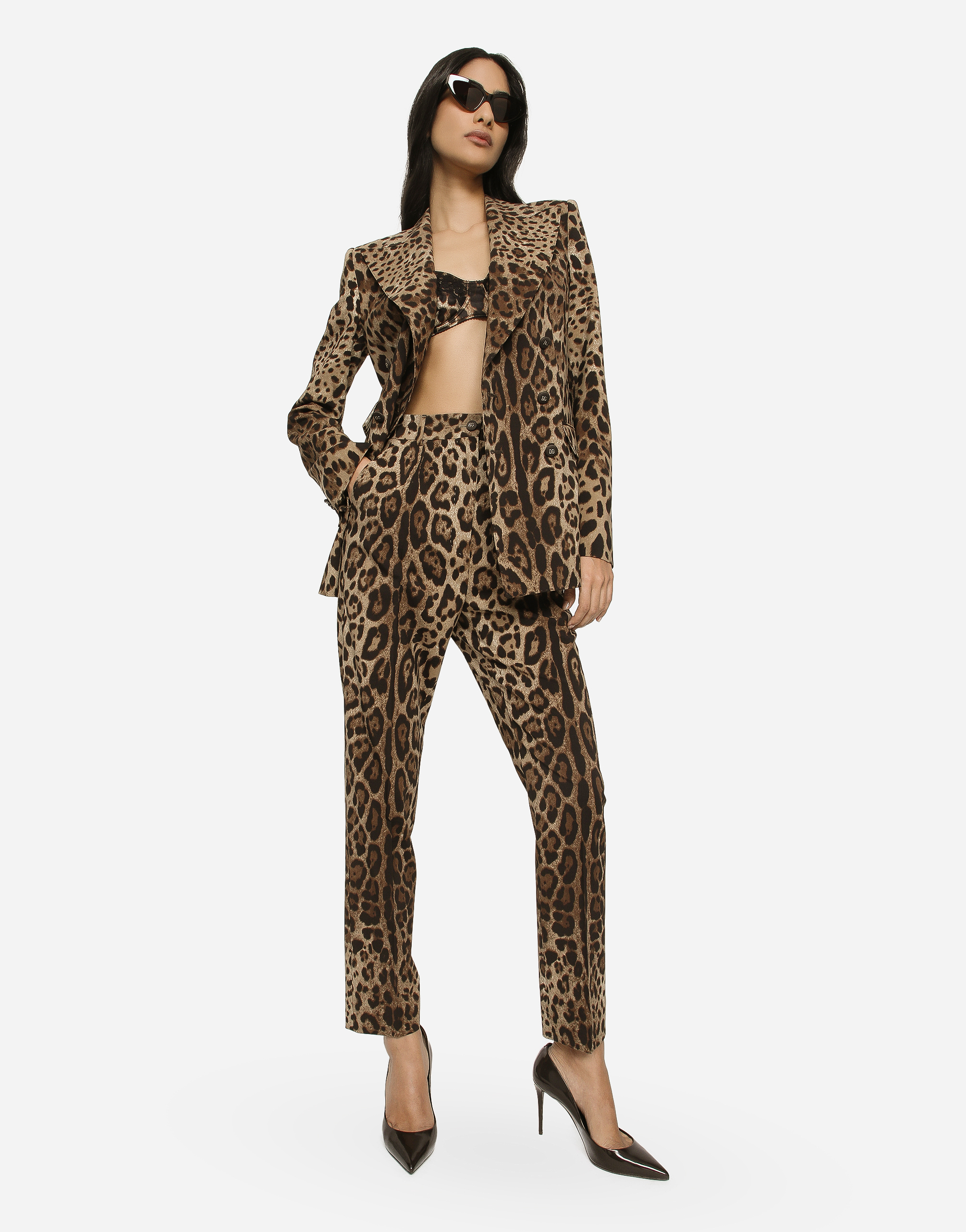 DOLCE & GABBANA HIGH-WAISTED PANTS IN LEOPARD-PRINT WOOL