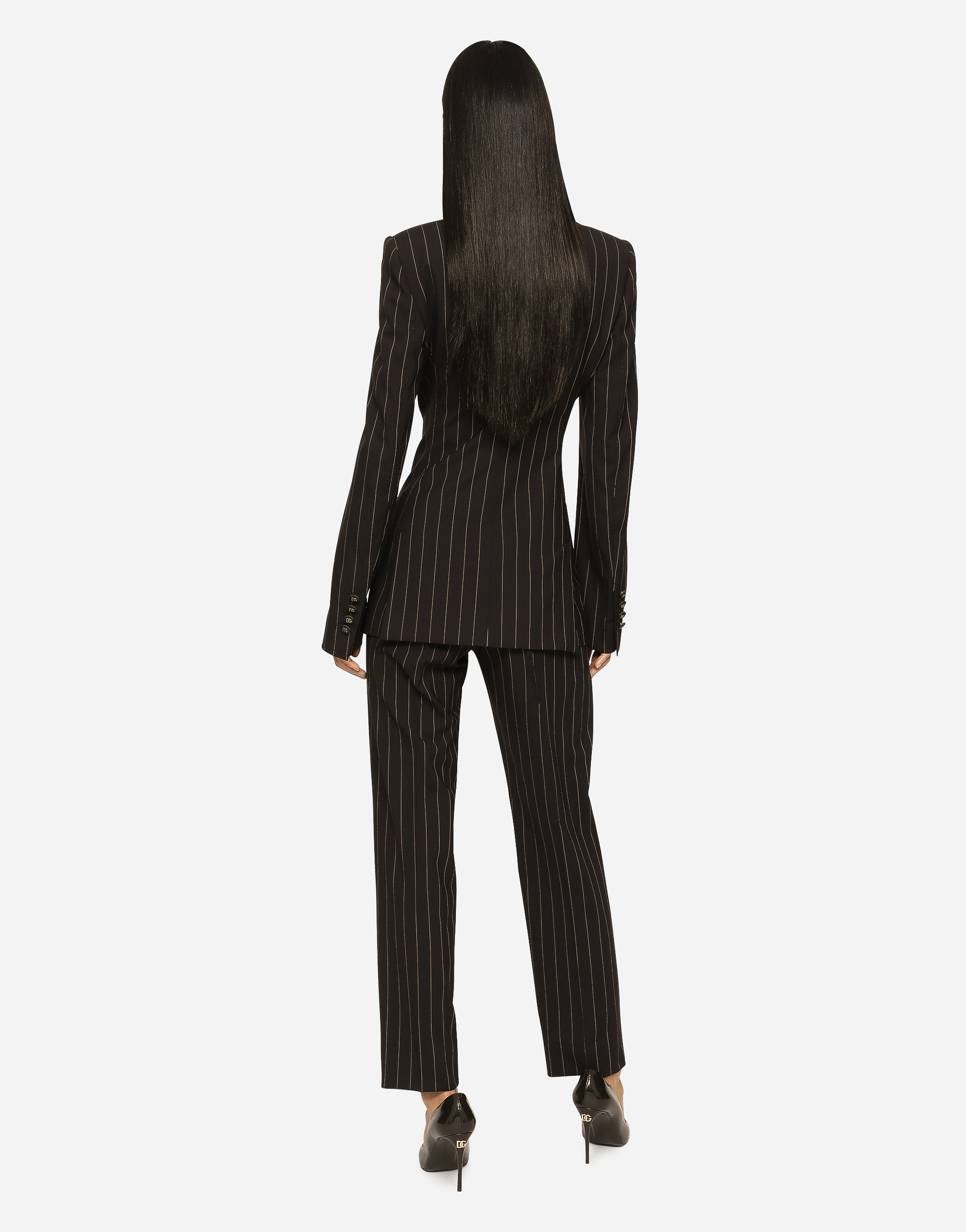 High-waisted pinstripe wool pants