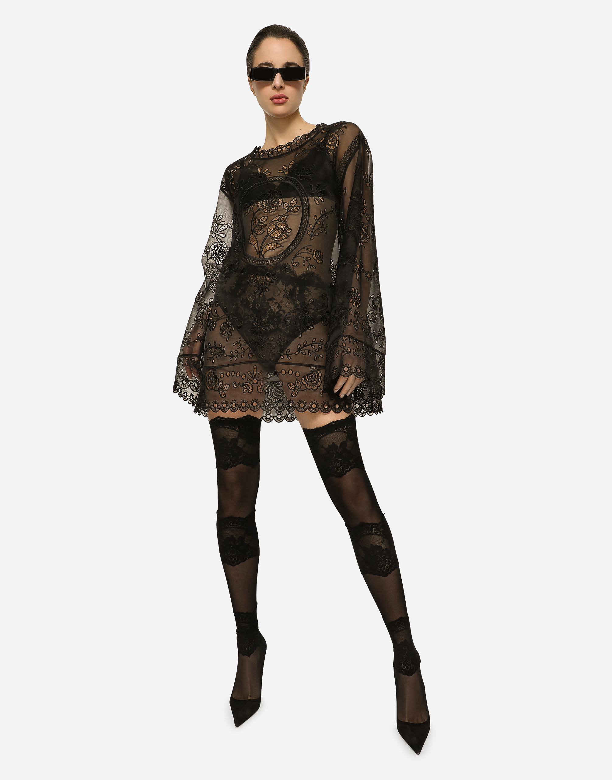 Shop Dolce & Gabbana Crinoline A-line Dress With Inlay Embellishment In Black