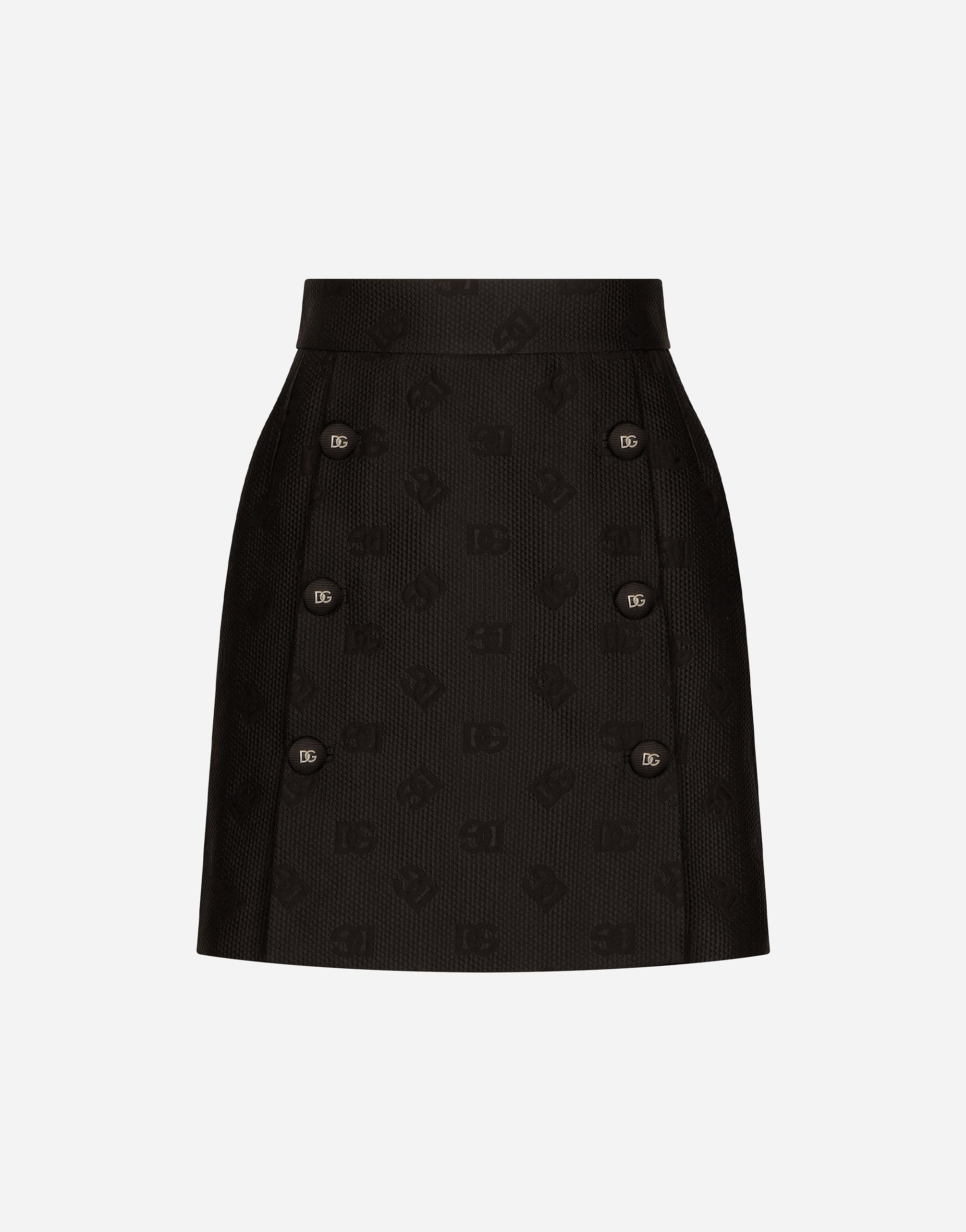 Dolce & Gabbana Jacquard Miniskirt With All-over Dg Logo In Black