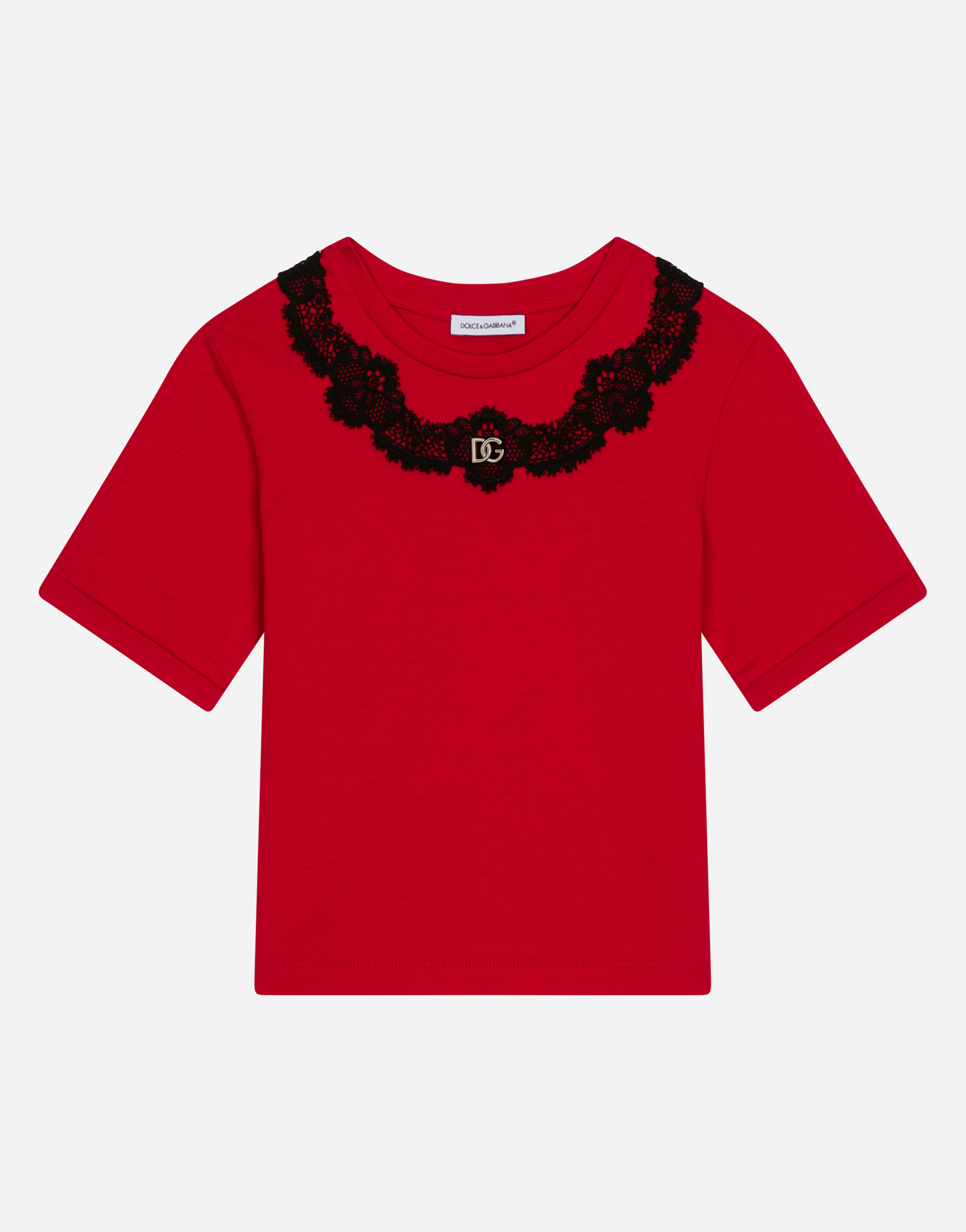 Dolce & Gabbana Kids' Jersey T-shirt With Lace Insert In Red