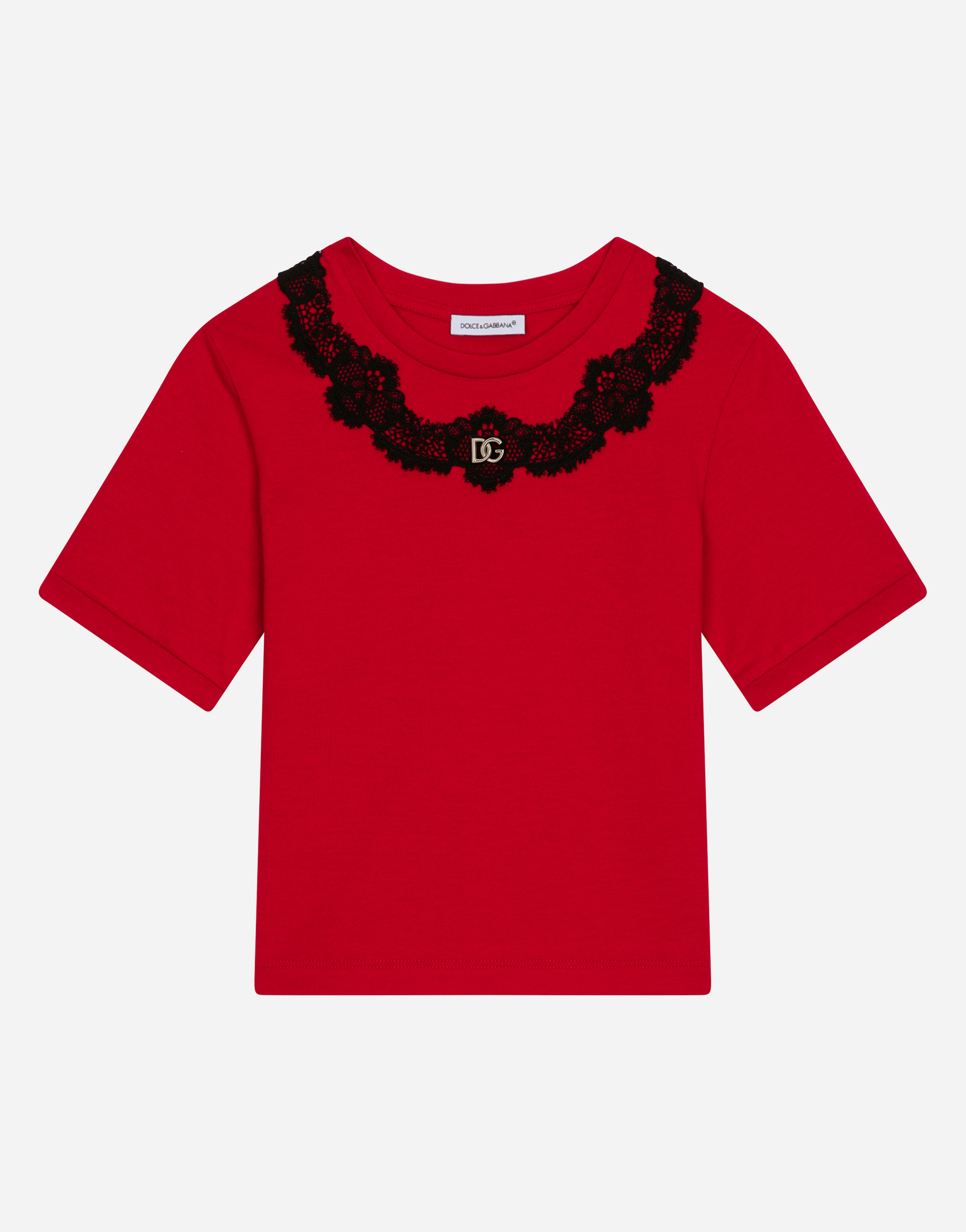 Dolce & Gabbana Jersey T-shirt With Lace Insert In Red