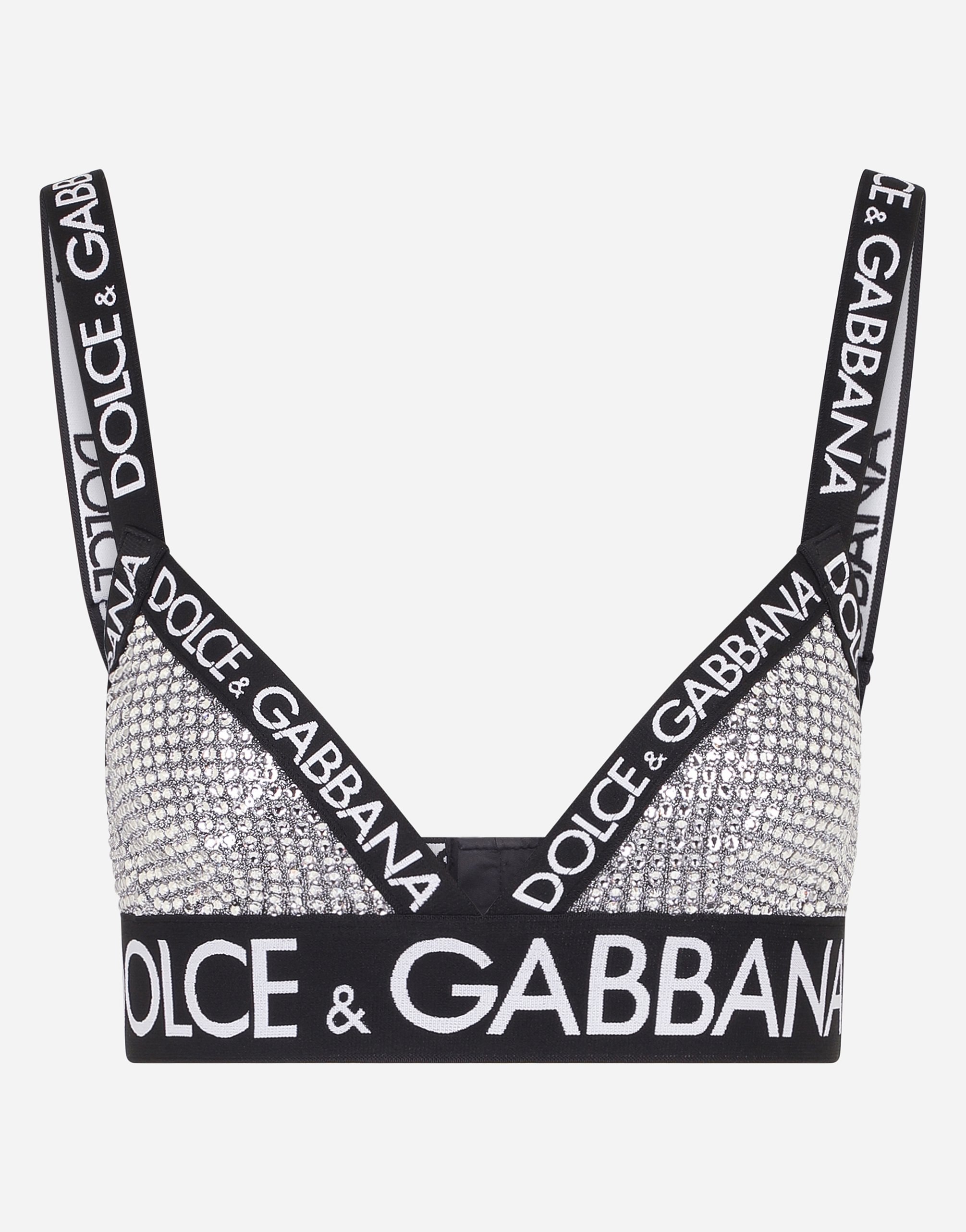 Crystal mesh triangle bra in Silver for Women | Dolce&Gabbana®