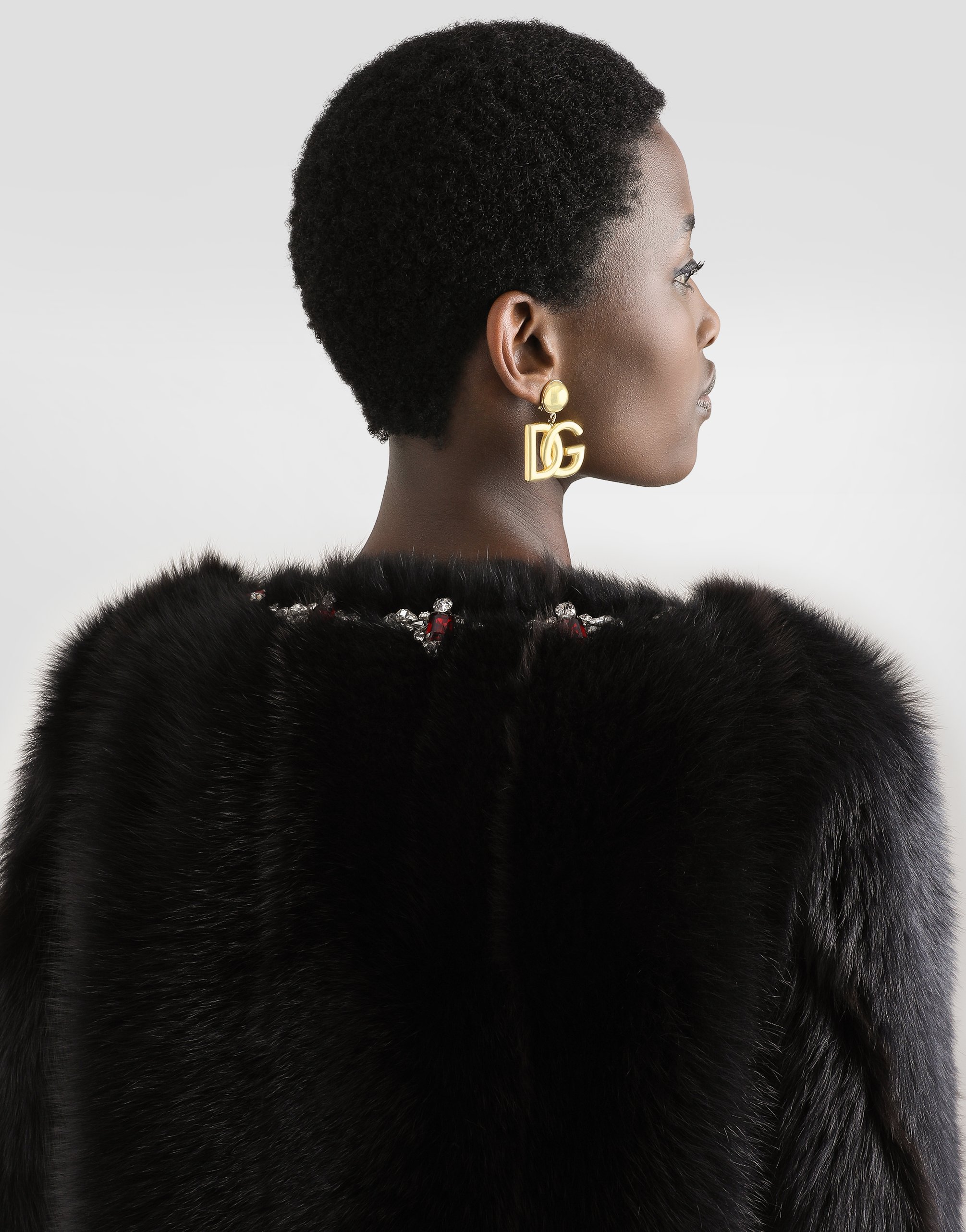 Dolce & Gabbana Fluffy Sheepskin Jacket With Inlay In Black