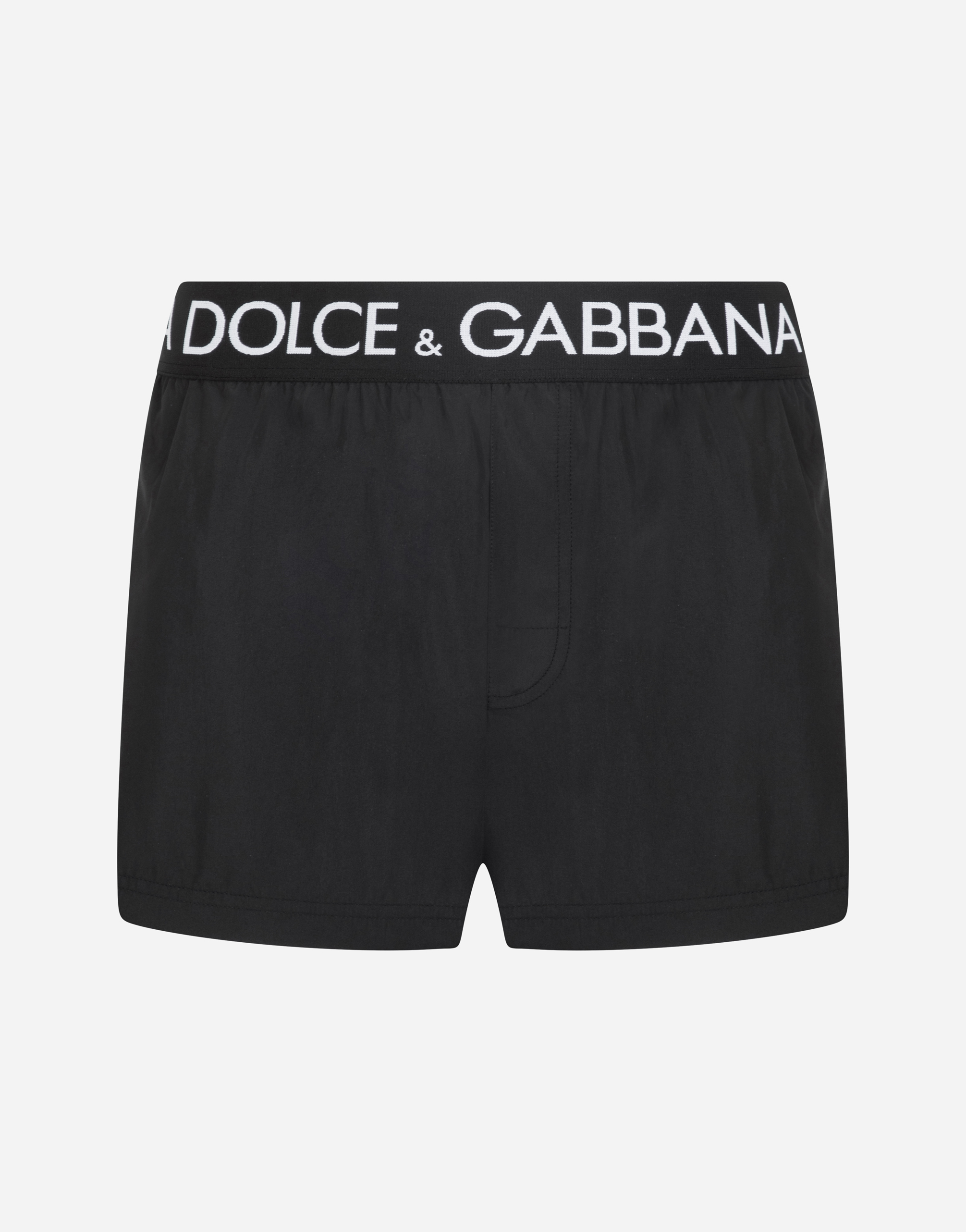 Dolce & Gabbana Short Swim Trunks With Branded Stretch Waistband In Black