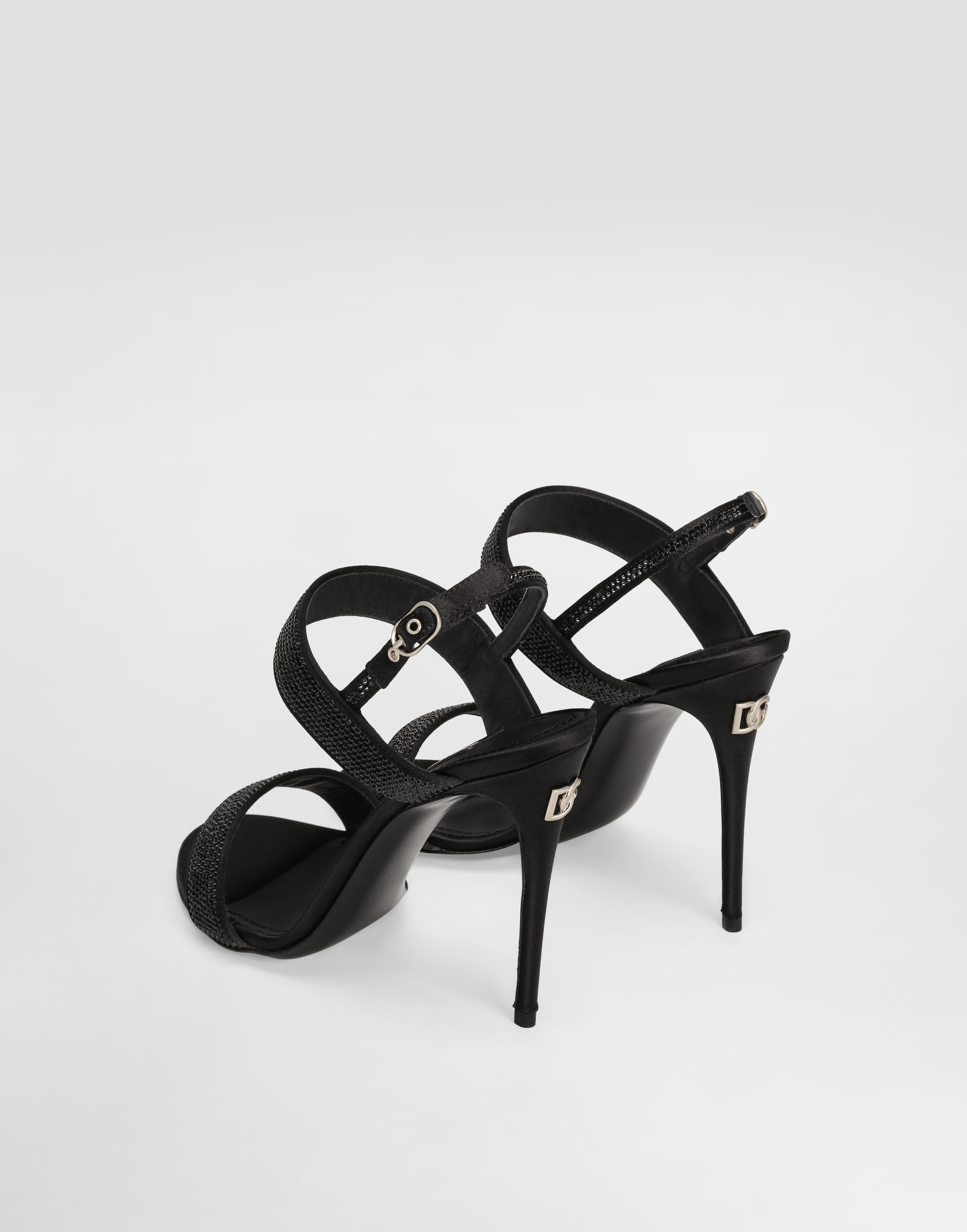 Satin sandals with fusible rhinestones
