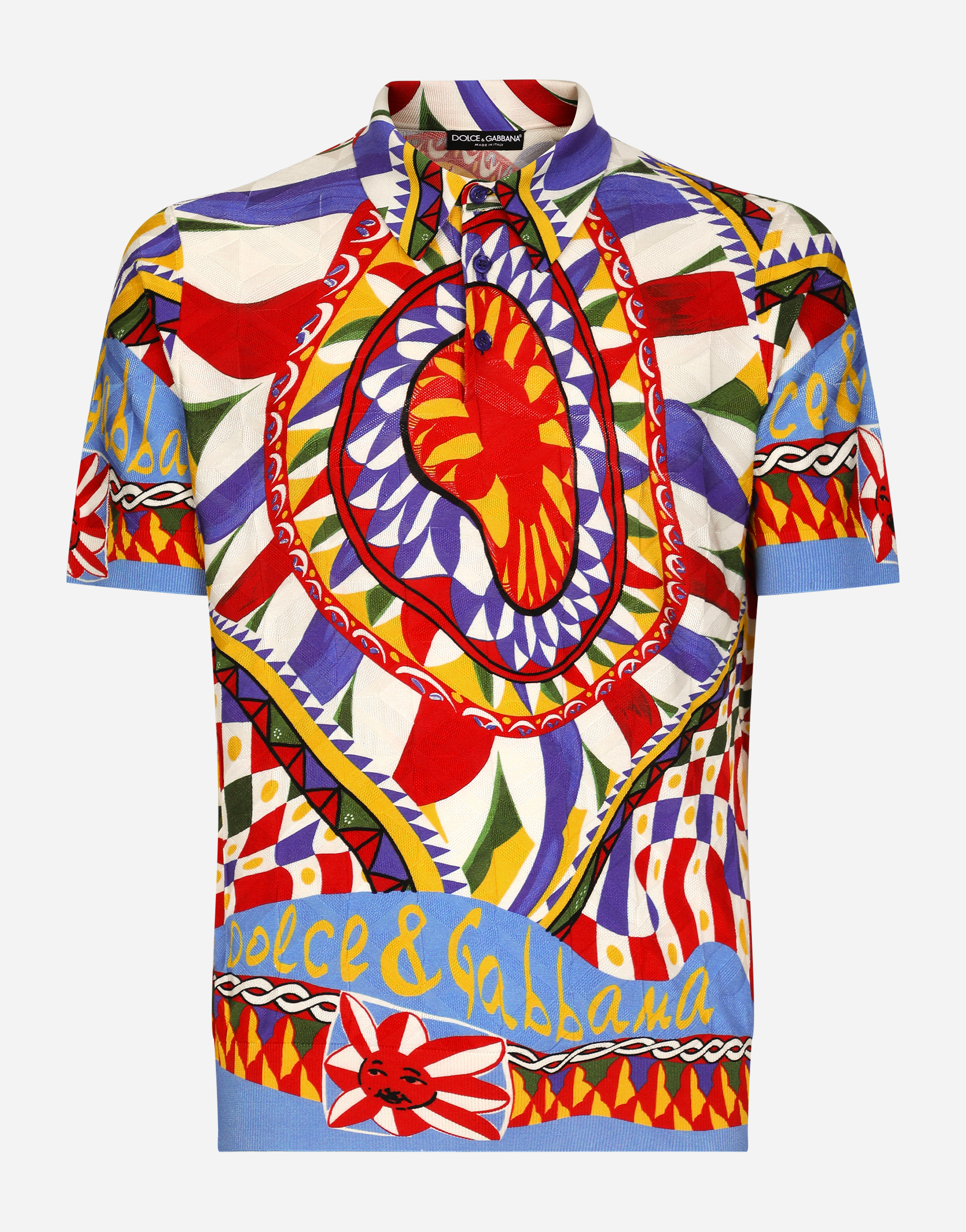 DOLCE & GABBANA 3D SILK JACQUARD POLO-SHIRT WITH CARRETTO PRINT