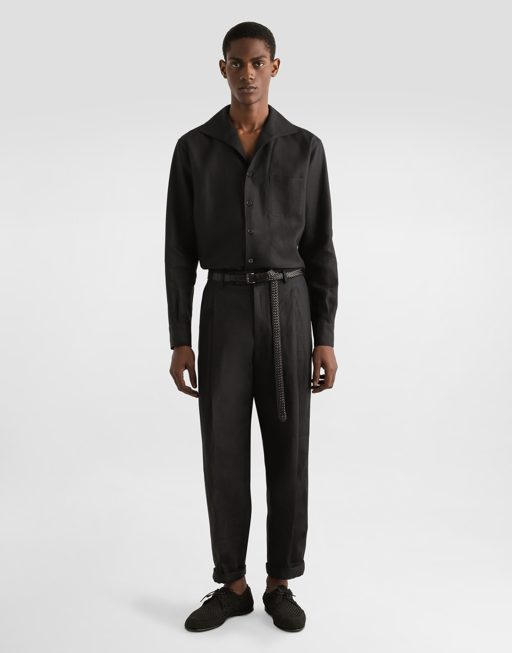 Dolce & Gabbana Three-button Linen Shirt In Black