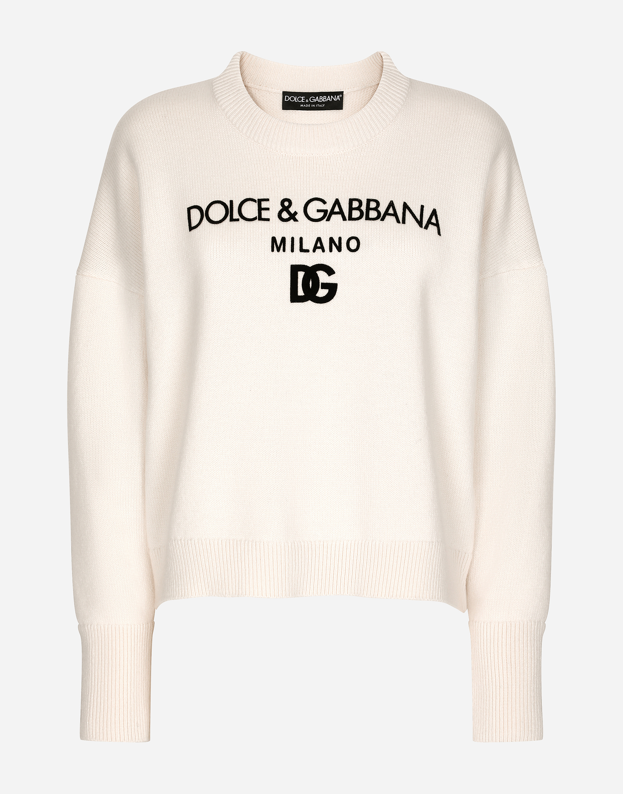 Dolce & Gabbana Cashmere Sweater With Flocked Dg Logo - Woman Sweaters And Cardigans White