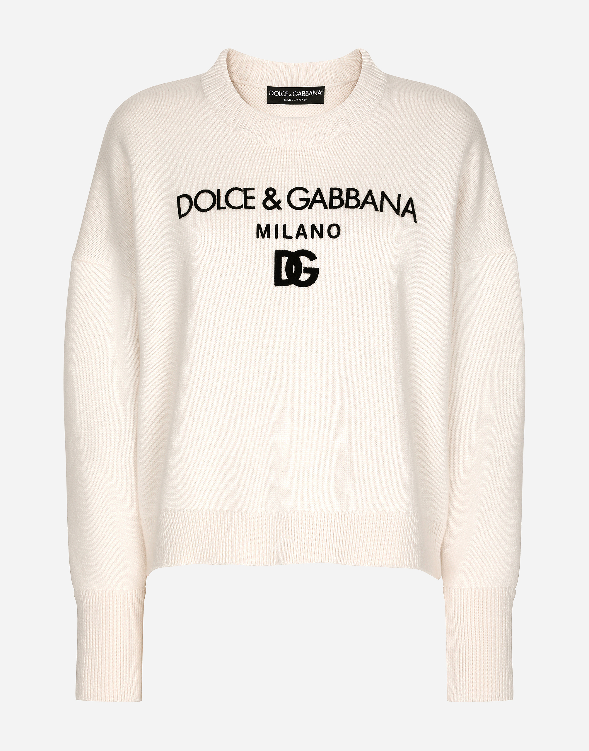 Dolce & Gabbana Cashmere Jumper With Flocked Dg Logo In White