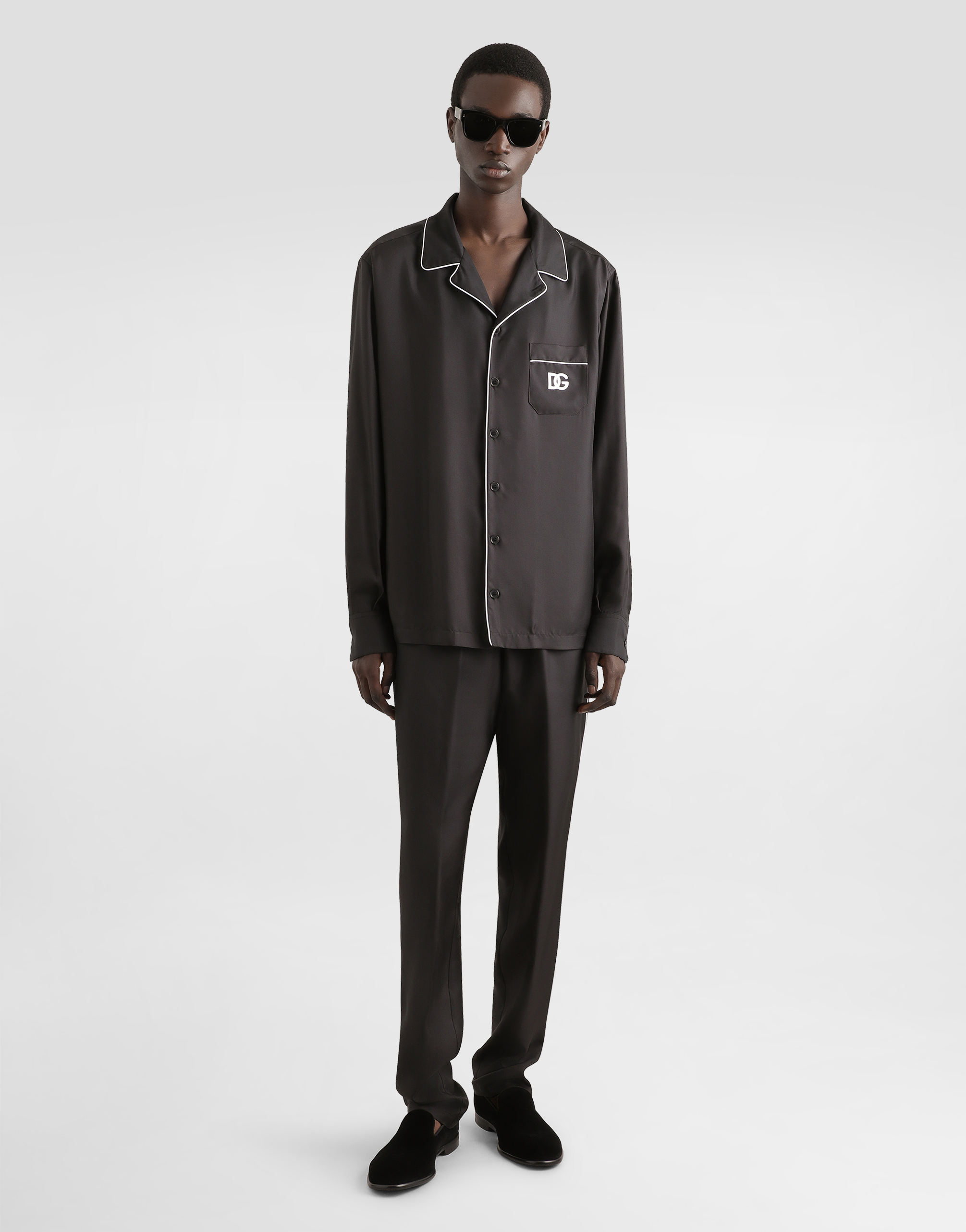 Dolce & Gabbana Silk Jogging Pants With Dg Embroidered Patch In Black