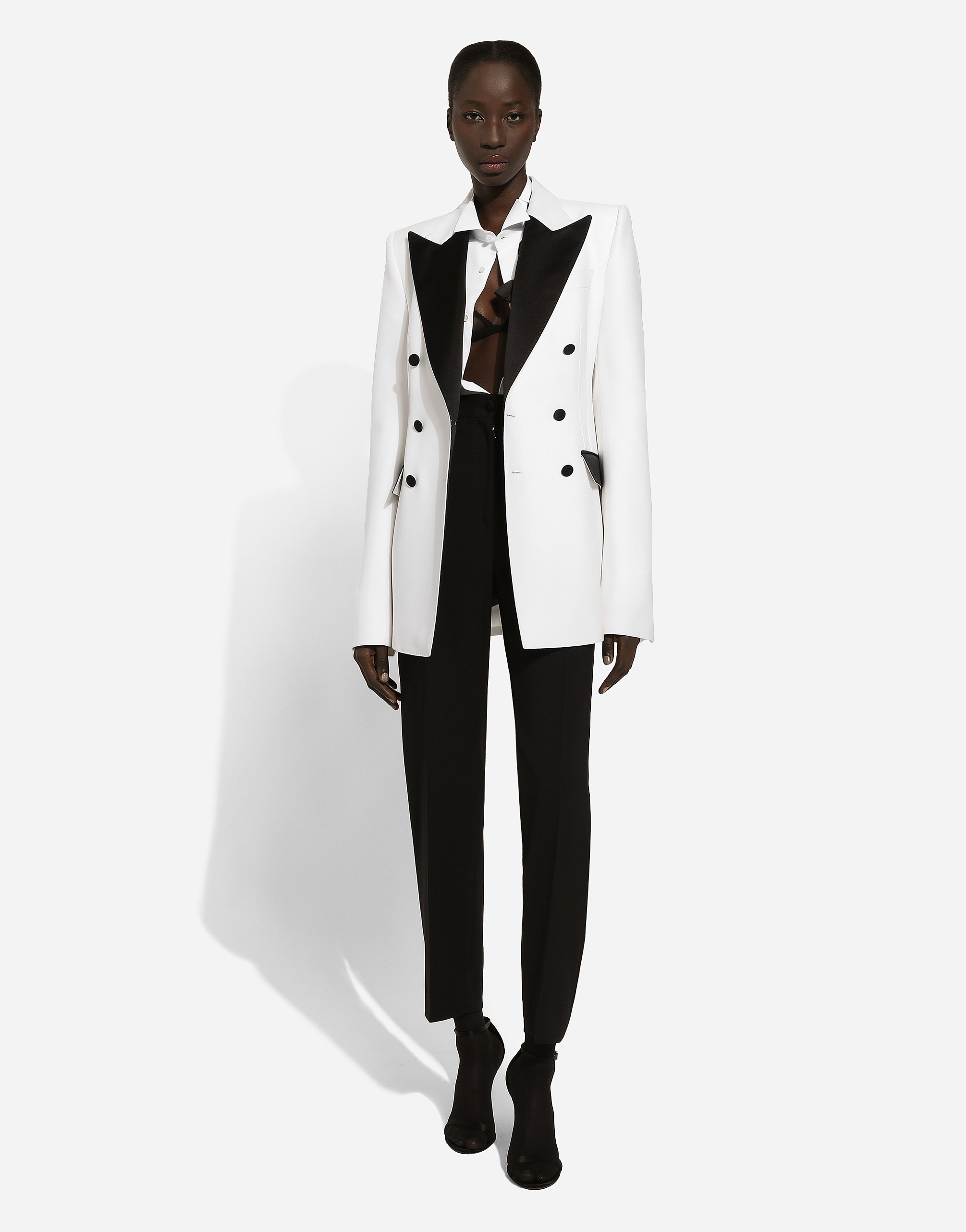 Dolce & Gabbana Double Breasted Two-tone Blazer - Women's - Silk/polyester/virgin Wool In White