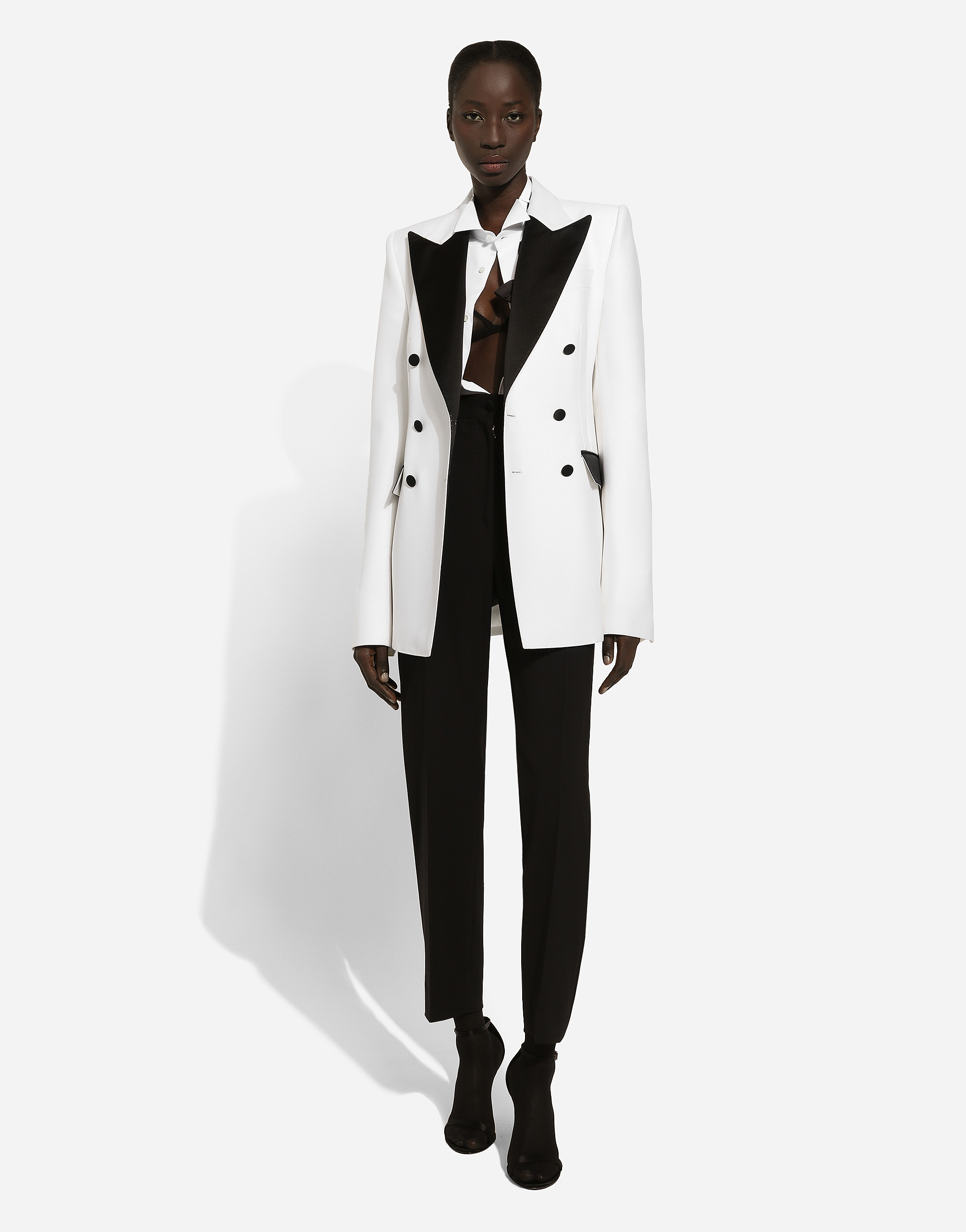 Dolce & Gabbana Double Breasted Two-tone Blazer - Women's - Silk/polyester/virgin Wool In White