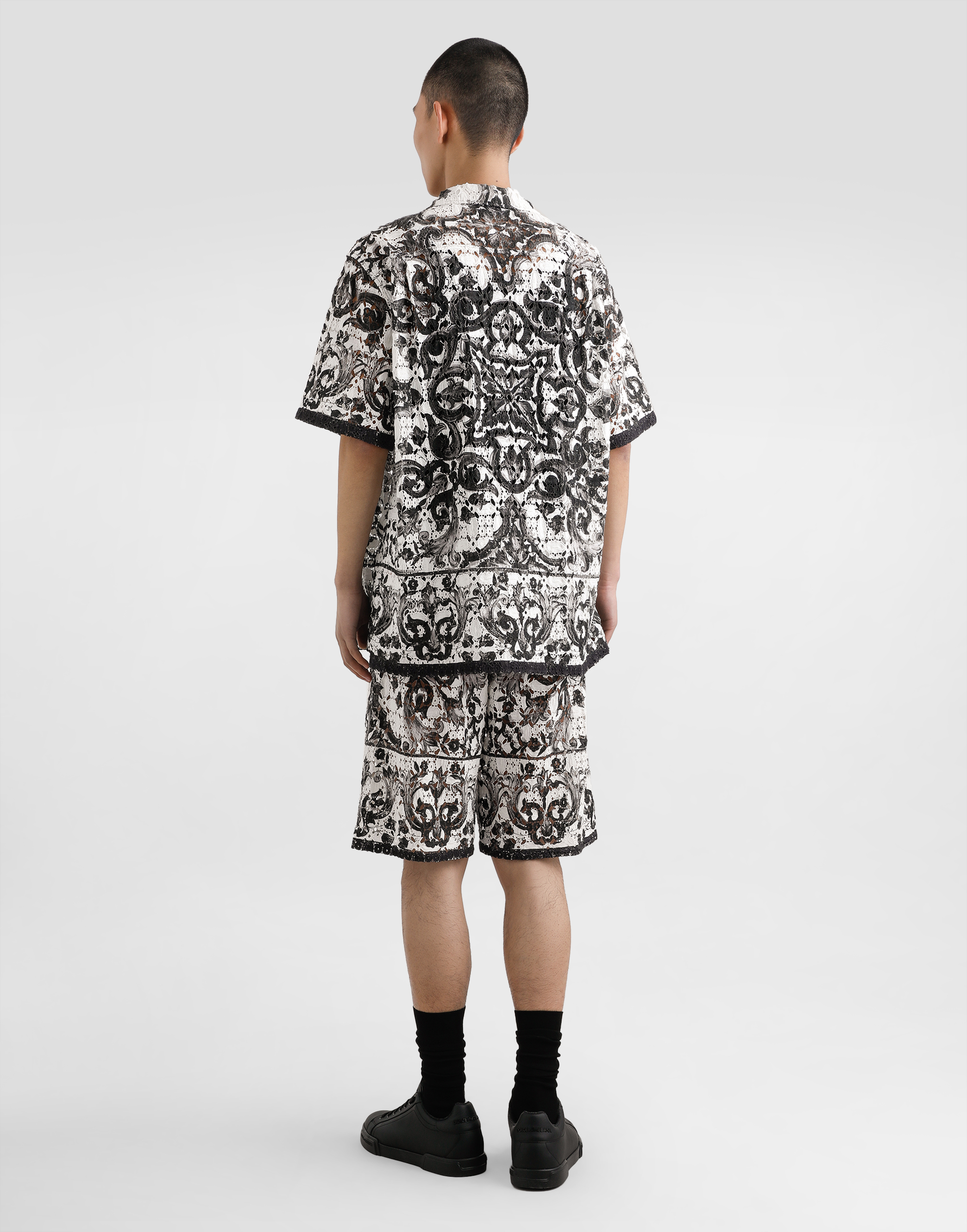 Majolica-print hawaii crochet lace shirt
