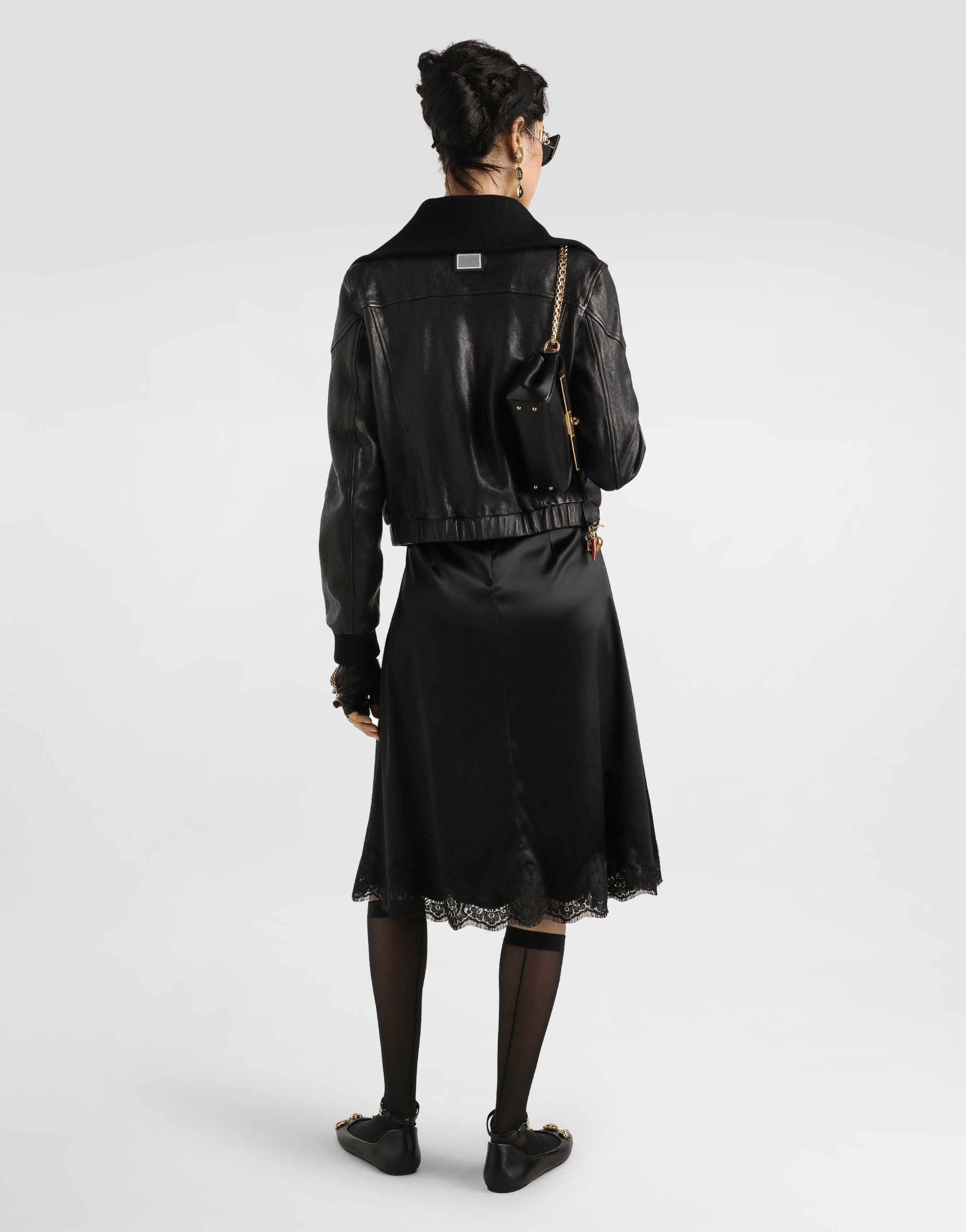 Dolce & Gabbana Lace Trim Satin Dress With Spaghetti Straps In Black