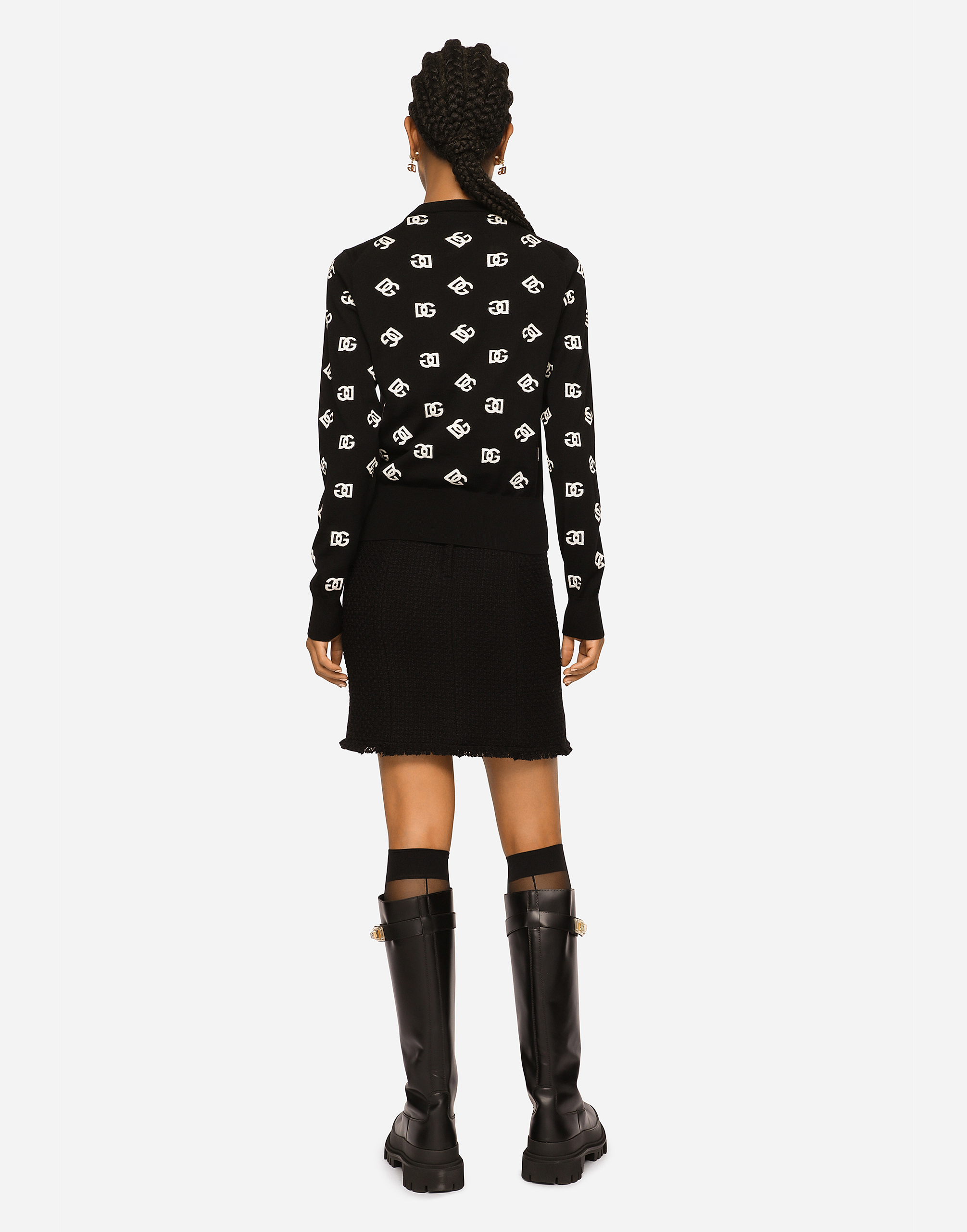 Dolce & Gabbana Logo Monogram Cardigan In Wool And Silk In Multicolor