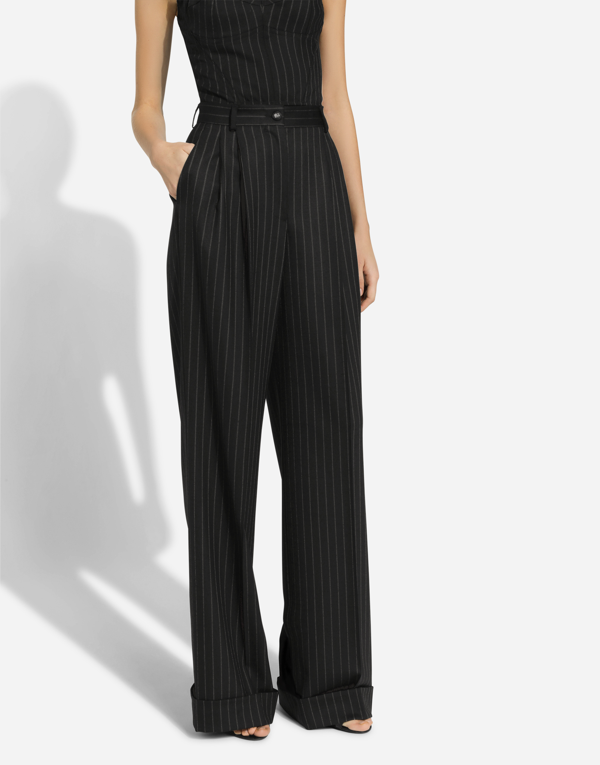 Dolce & Gabbana Flared Pinstripe Wool Pants In Multicolor
