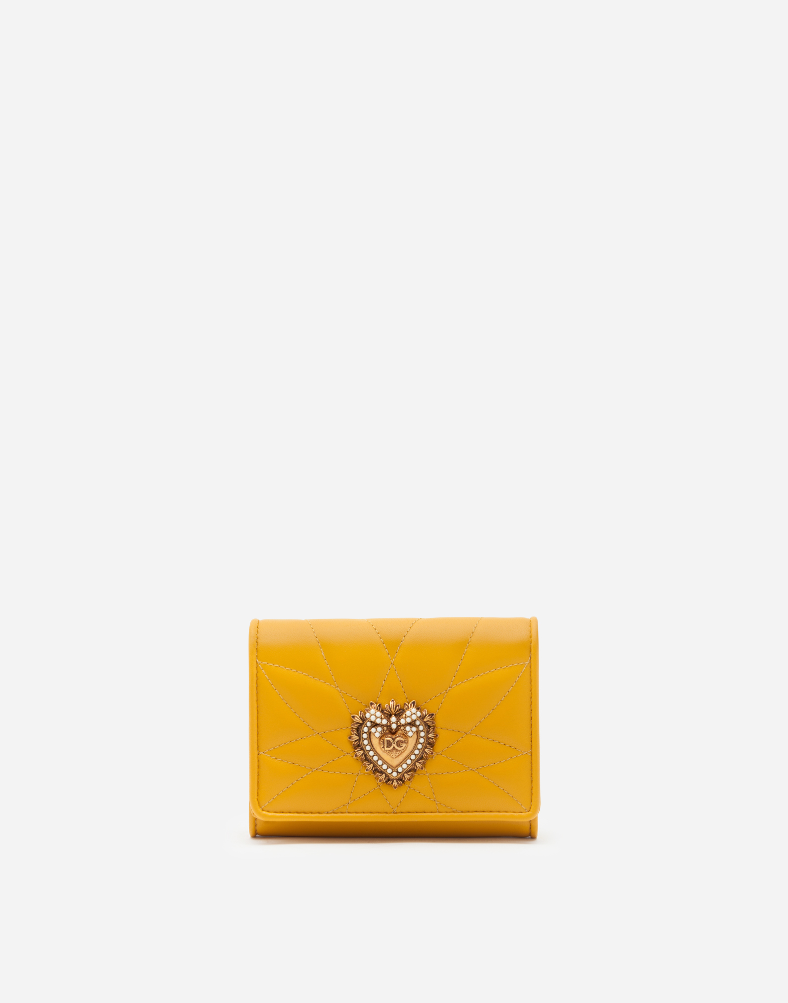 DOLCE&GABBANA ロゴプレート フレンチフラップ ウォレット*黄色 イエローのウィメンズ Devotion French flap wallet
