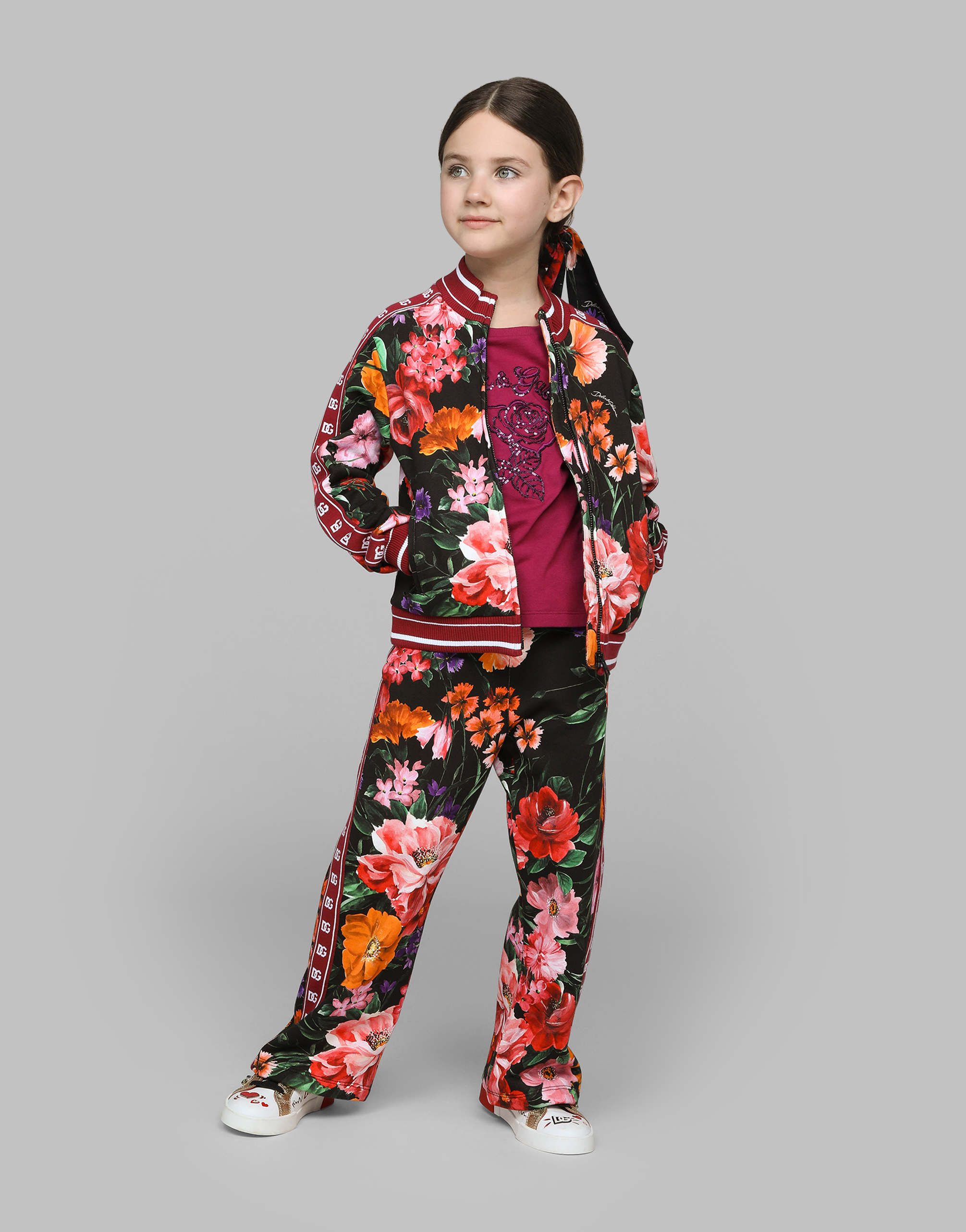 Dolce & Gabbana Jersey Sweatshirt With Floral Print Over A Black Background In Print