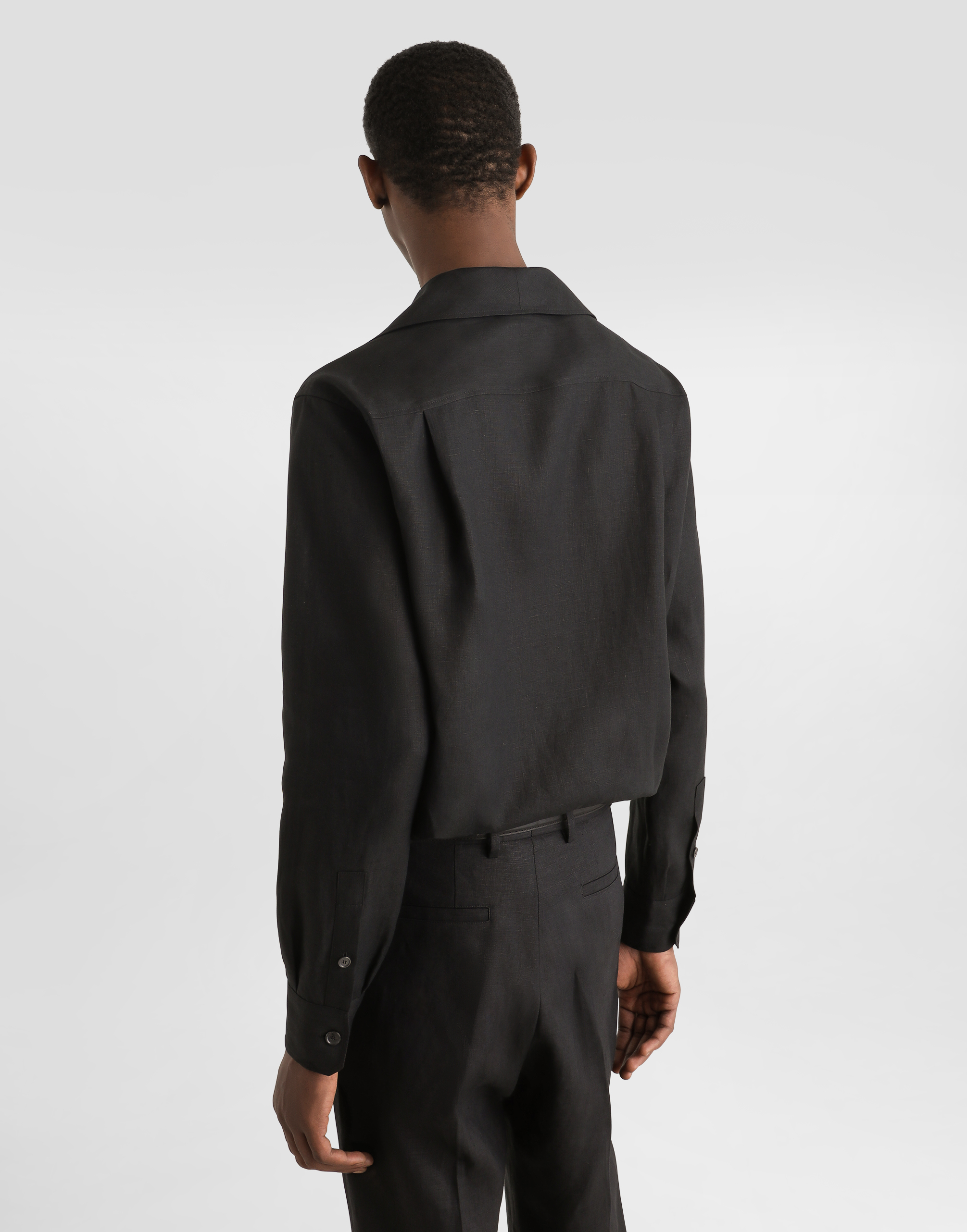 Dolce & Gabbana Three-button Linen Shirt In Black
