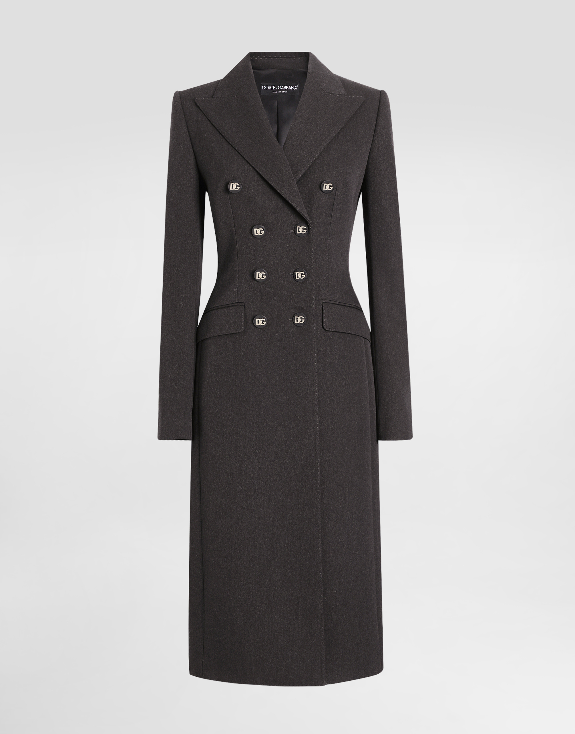 Dolce & Gabbana Double-breasted Wool Coat With Dg-branded Buttons - Woman Coats And Jackets Gray