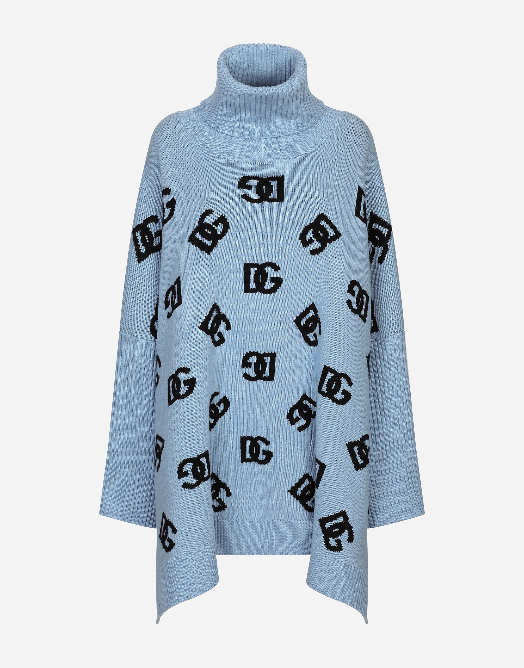 魅力【Dolce & Gabbana】DGロゴ ウール タートルネック ポンチョ ブルーのウィメンズ DGロゴ ウール タートルネック ポンチョ