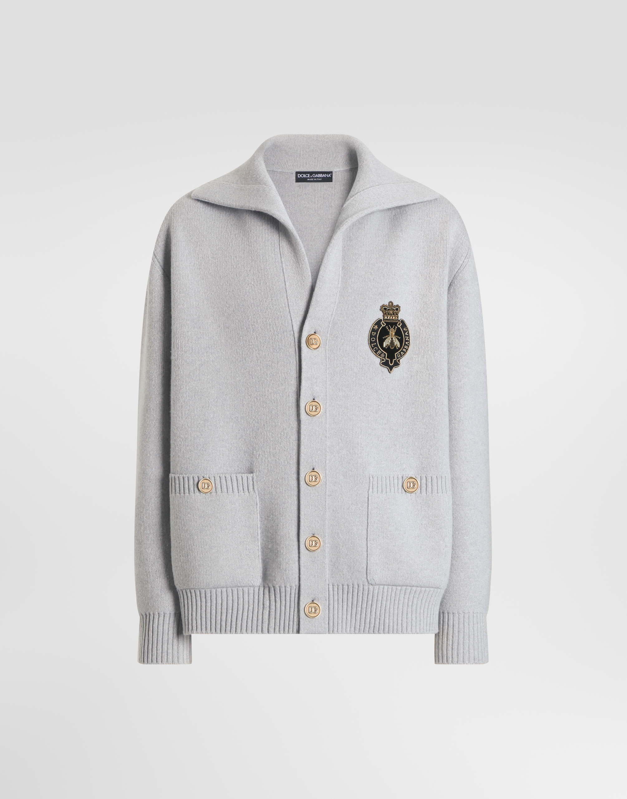 Virgin wool cardigan with embroidery in Beige for Men | Dolce&Gabbana®