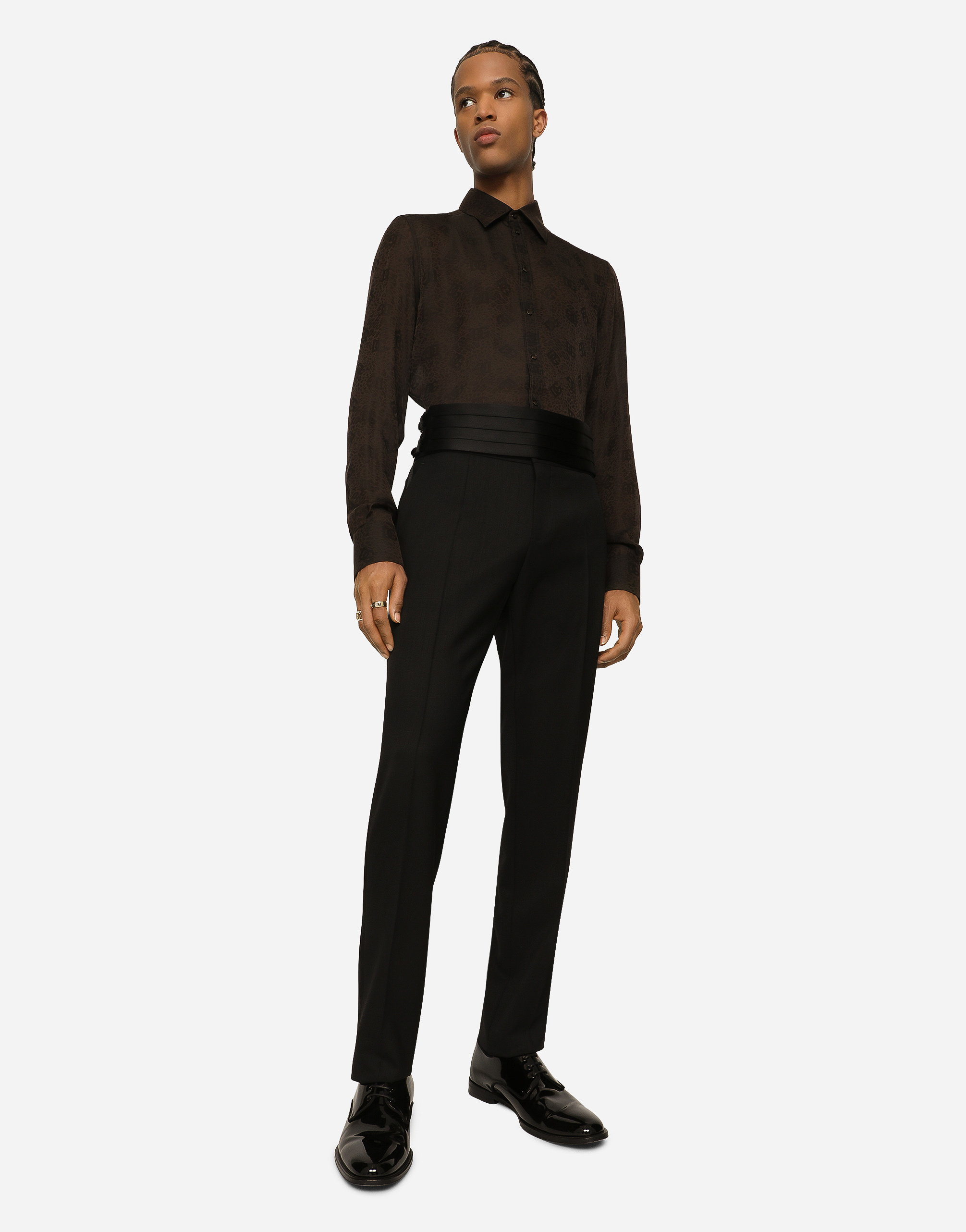 DOLCE & GABBANA STRETCH WOOL TWILL TUXEDO PANTS