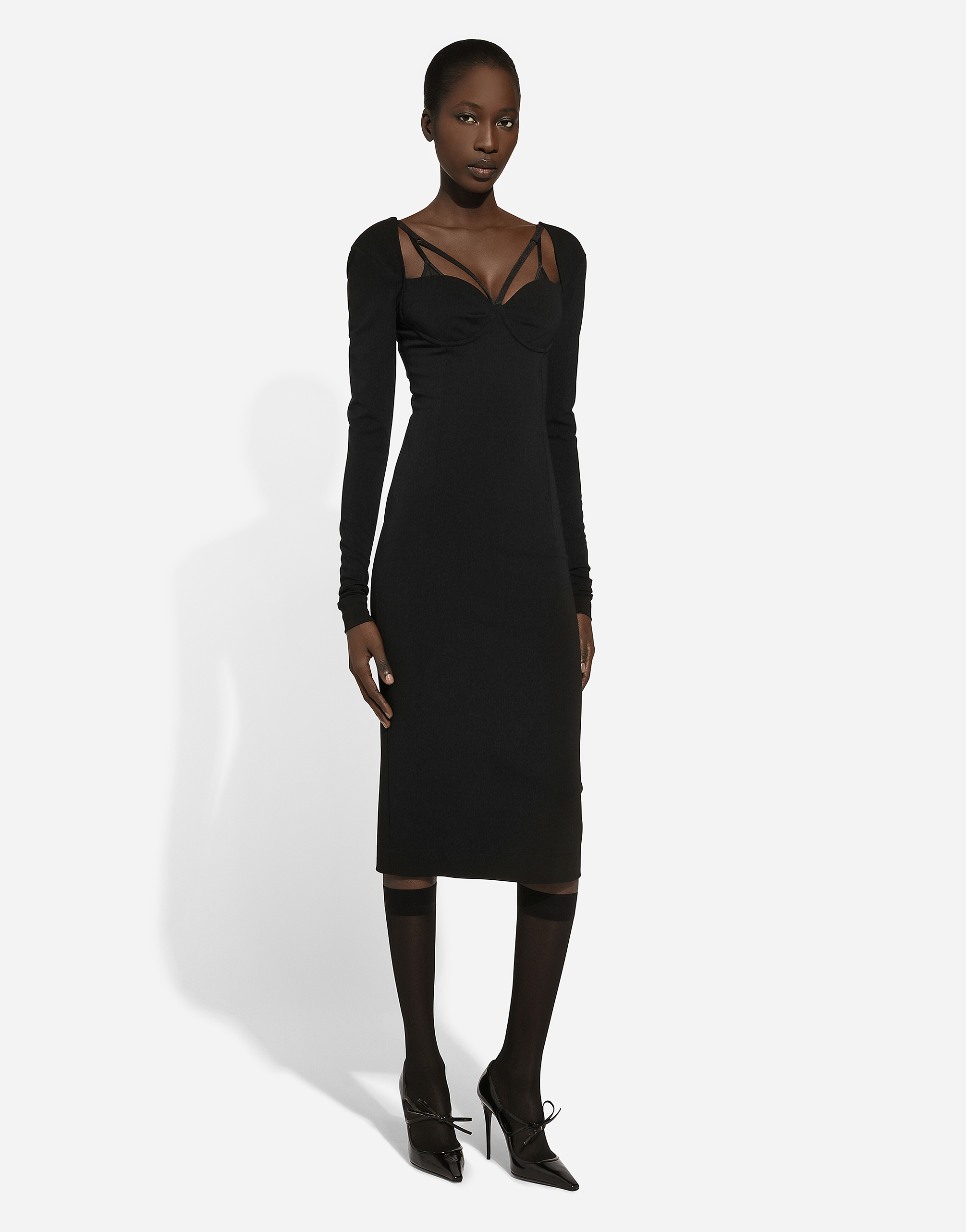 Dolce & Gabbana Jersey Milano Rib Calf-length Dress In ブラック
