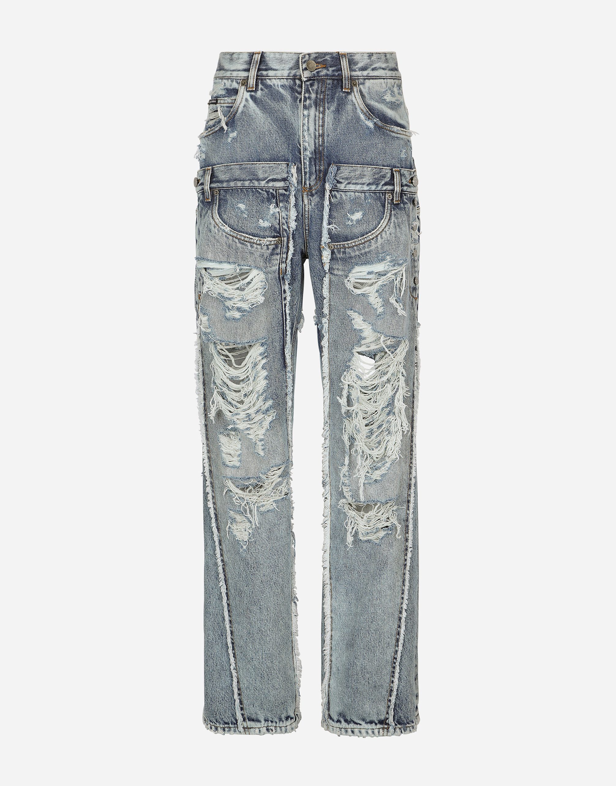 KIM DOLCE&GABBANA Patchwork denim jeans with ripped details