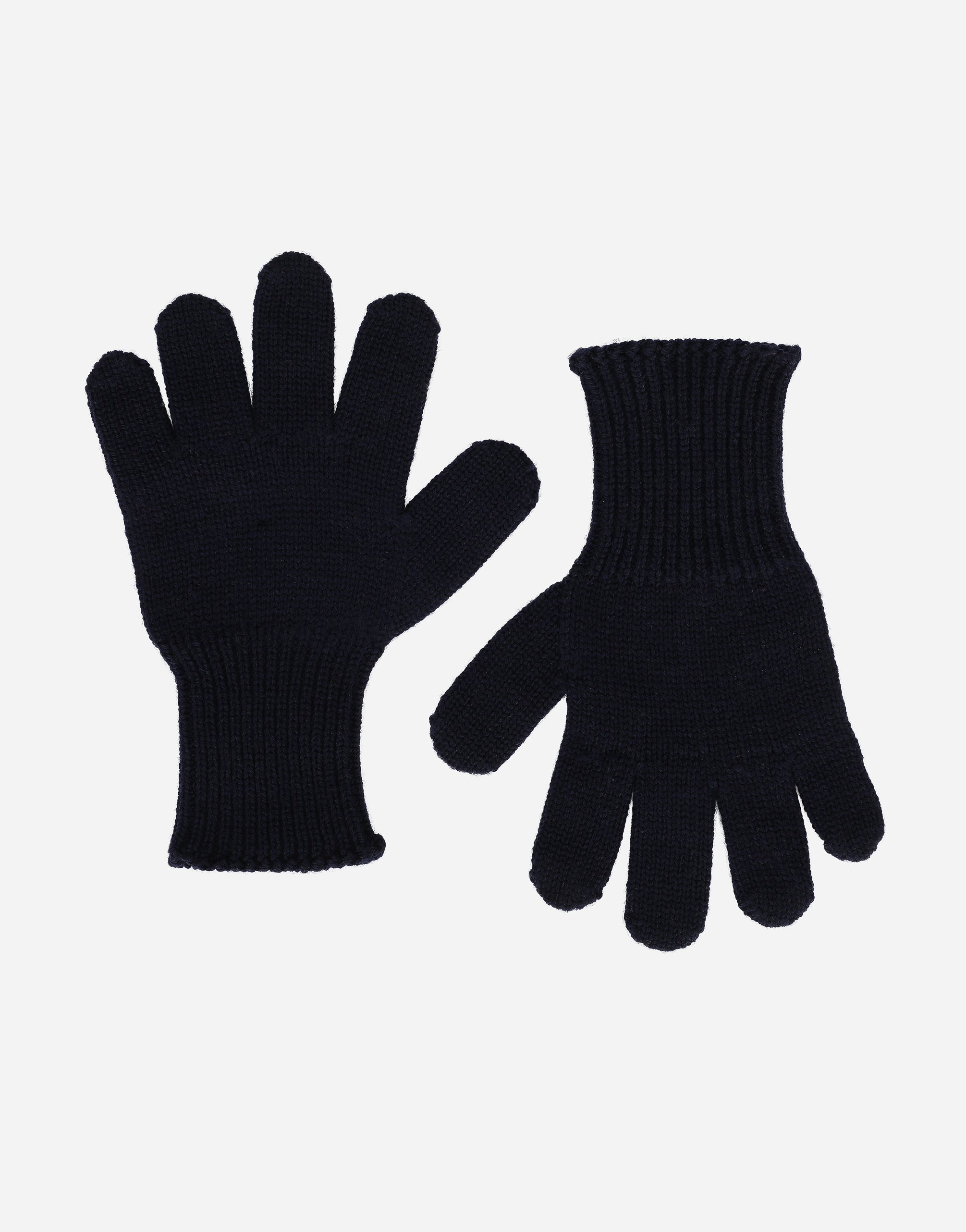 Dolce & Gabbana Ribbed Knit Gloves With Logo Embroidery In Blue