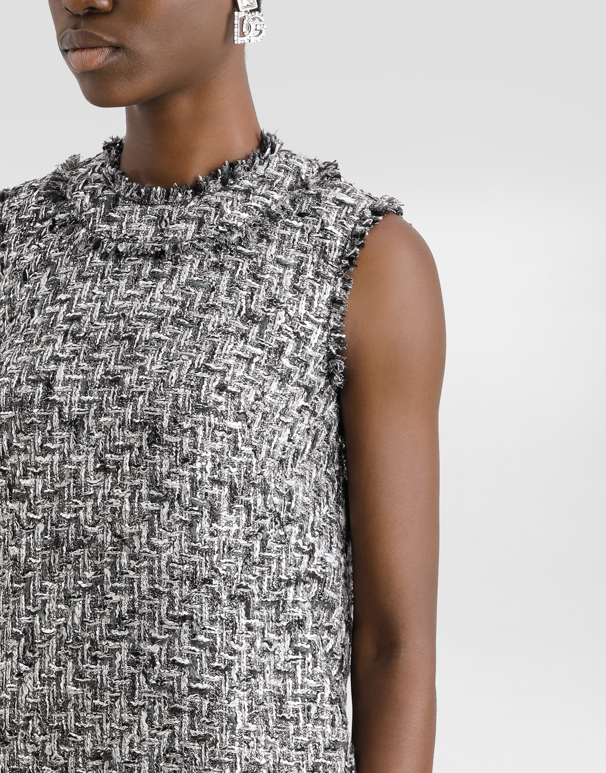Dolce & Gabbana Short Raschel Tweed Sack Dress In Multicolor