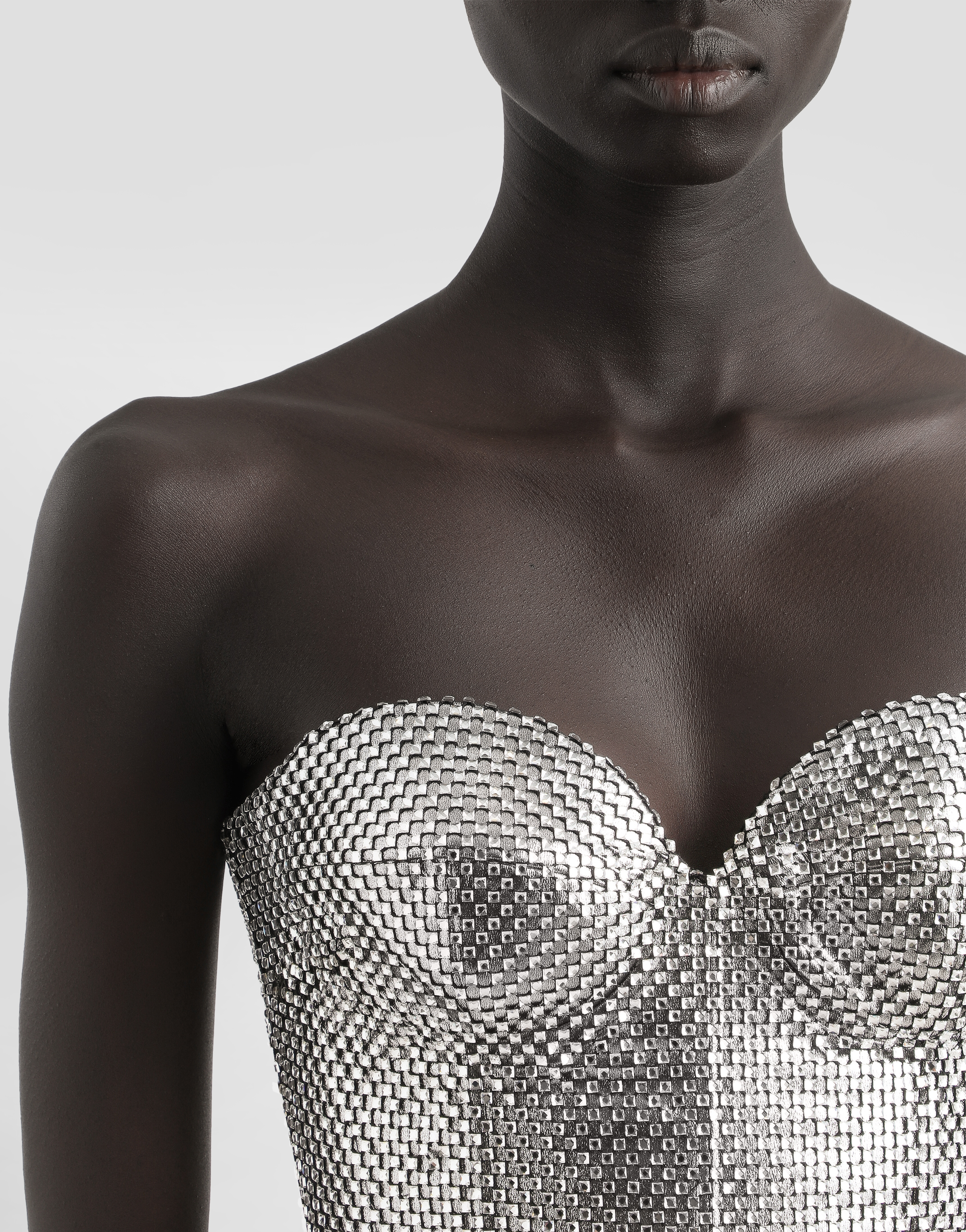 Dolce & Gabbana Mesh Strapless Mini Dress In Silver