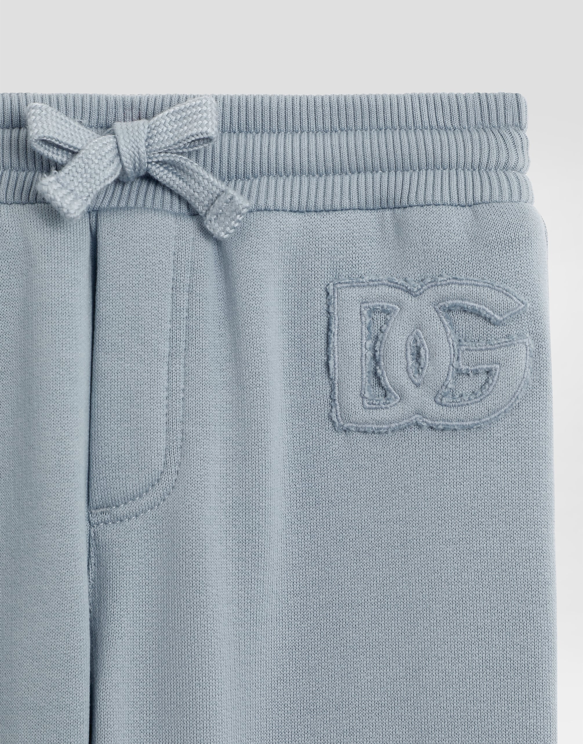  Dolce & Gabbana Dolce & Gabbana Oversized Fleece Trousers With Leopard Print And Dg Patch - Man Trousers And Shorts Blue 18/24 Months 